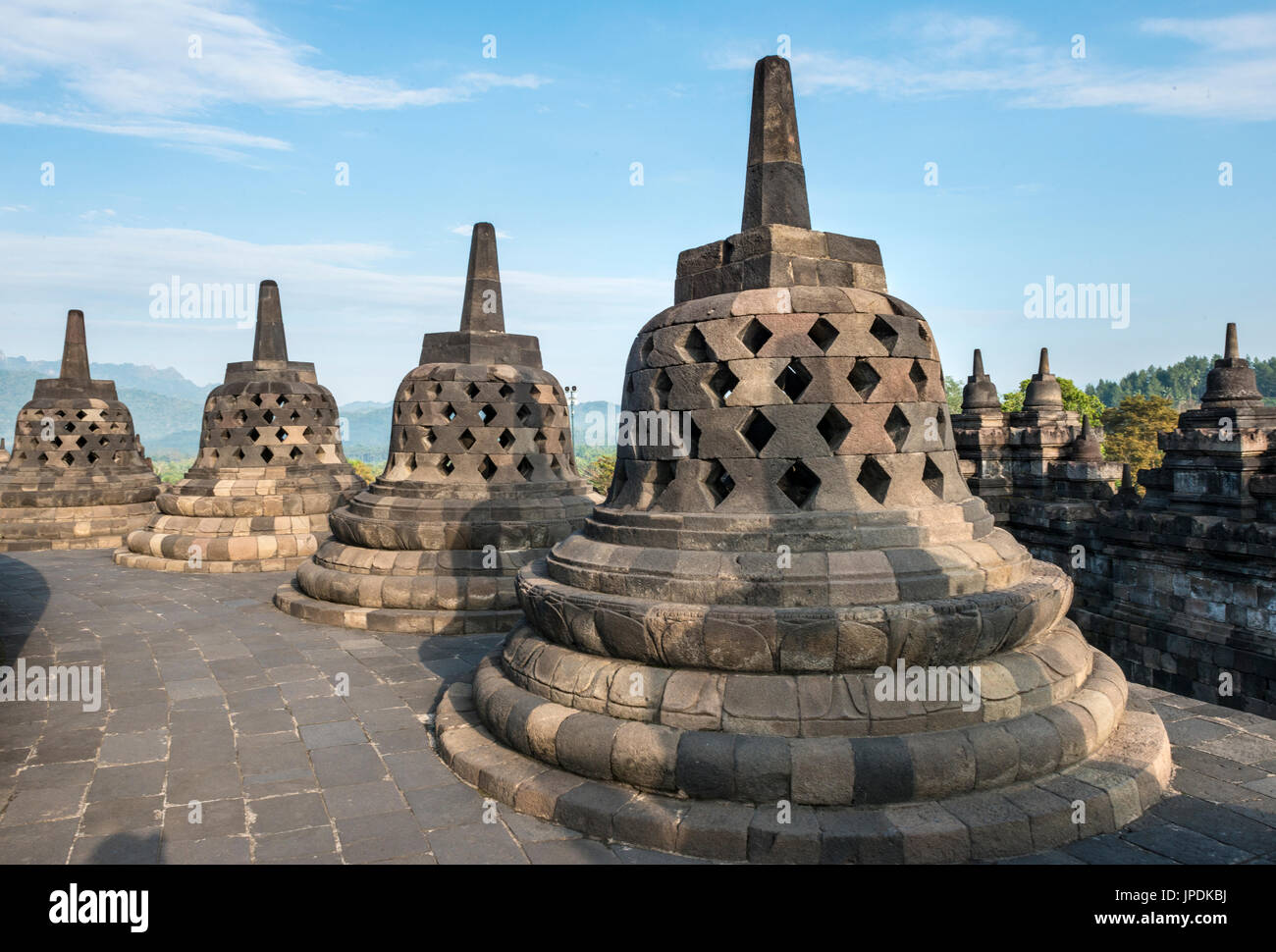 Complexe du temple Borobudur, stupas, Borobudur, Yogyakarta, Java, Indonésie Banque D'Images