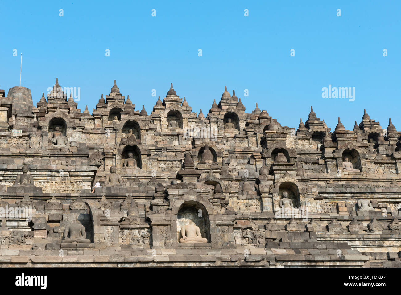 Les statues de Bouddha, temple complexe Borobudur, stupas, Borobudur, Yogyakarta, Java, Indonésie Banque D'Images