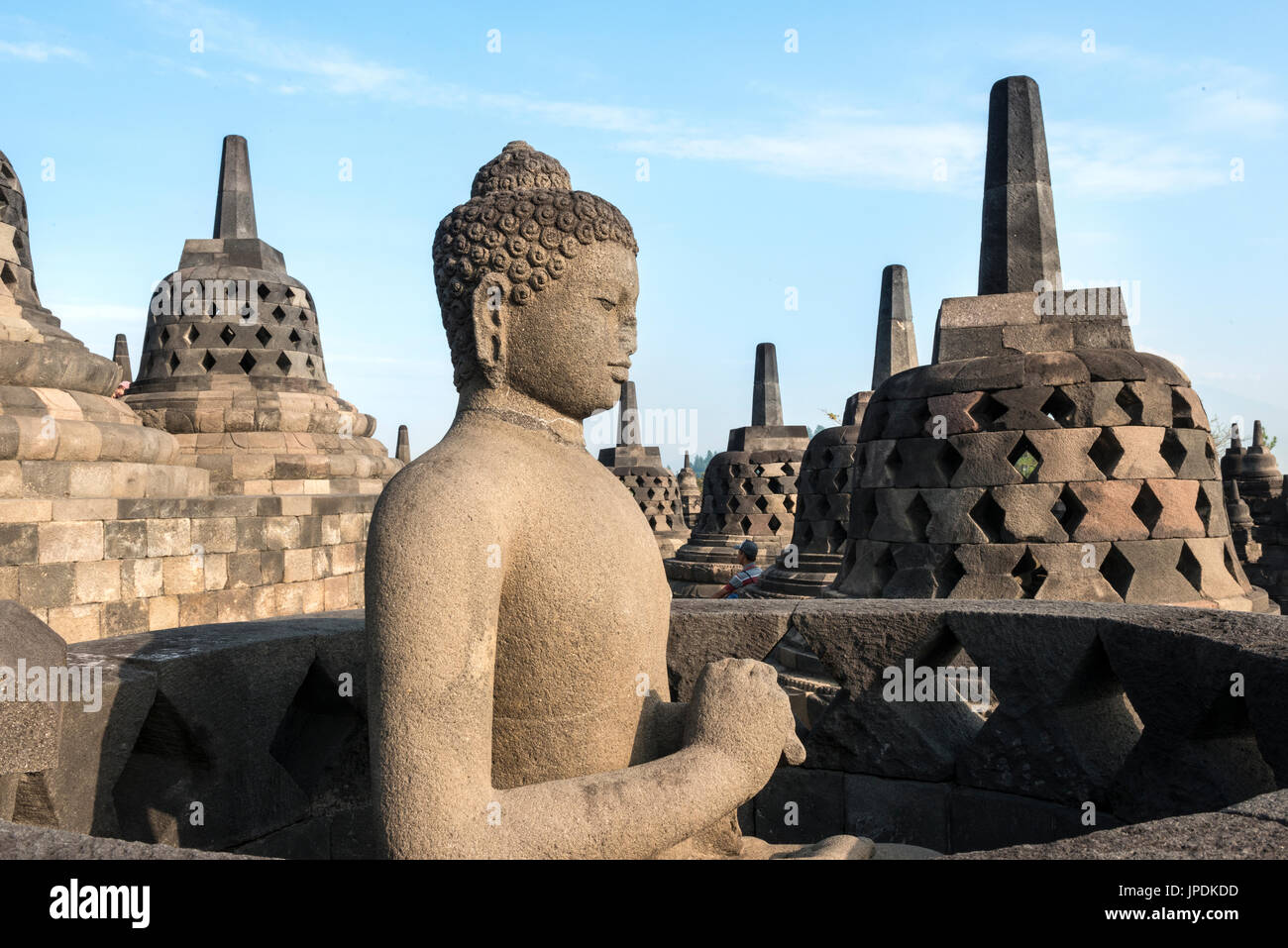 Statue de Bouddha du temple de Borobudur,, stupas, Borobudur, Yogyakarta, Java, Indonésie Banque D'Images
