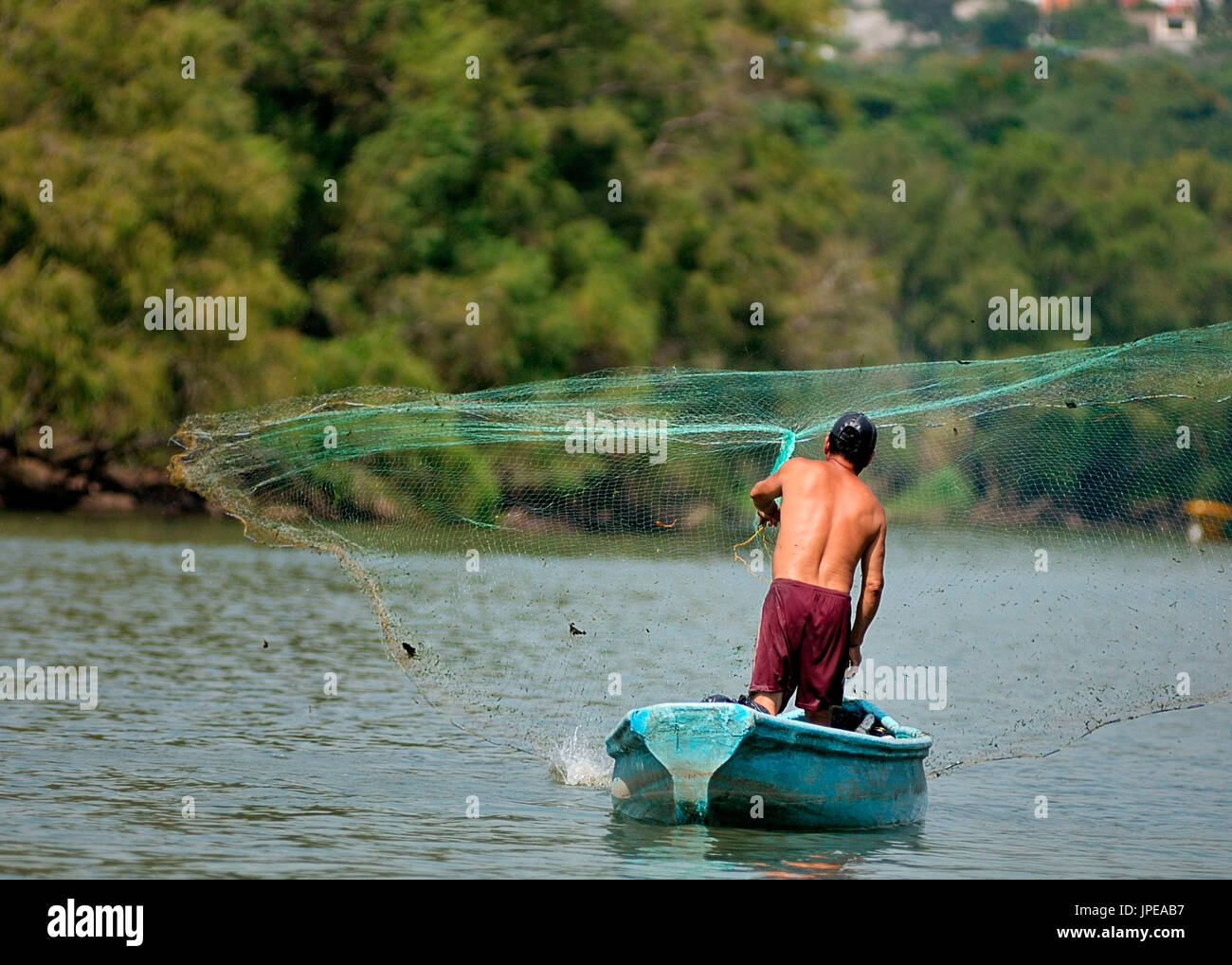 Pêcheur de la Canyon du Sumidero. Tuxtla Gutiérrez, Chiapas, Mexique. Banque D'Images