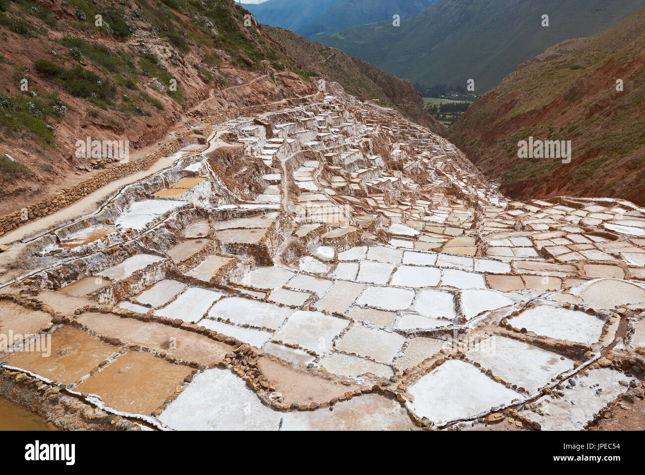 La vallée de sel sacré au Pérou. Destination voyage à Cusco Pérou Banque D'Images