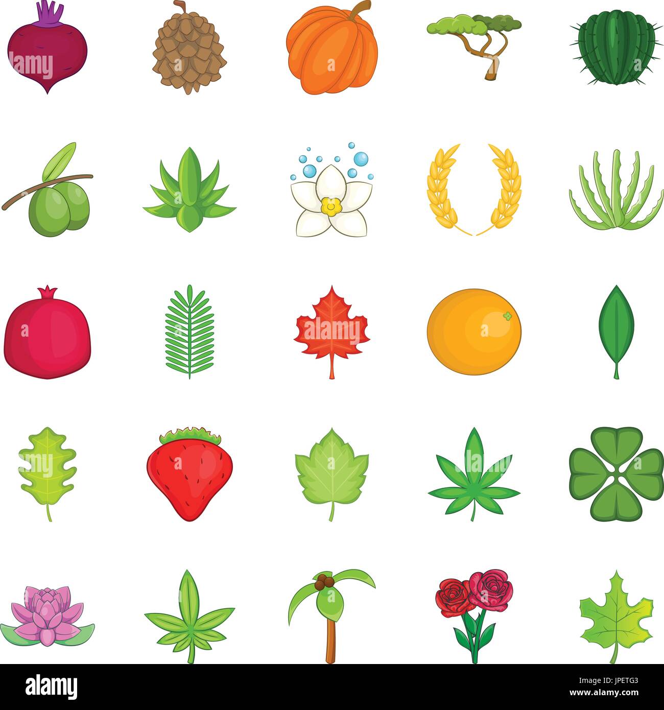 Feuilles de style cartoon, icons set Illustration de Vecteur