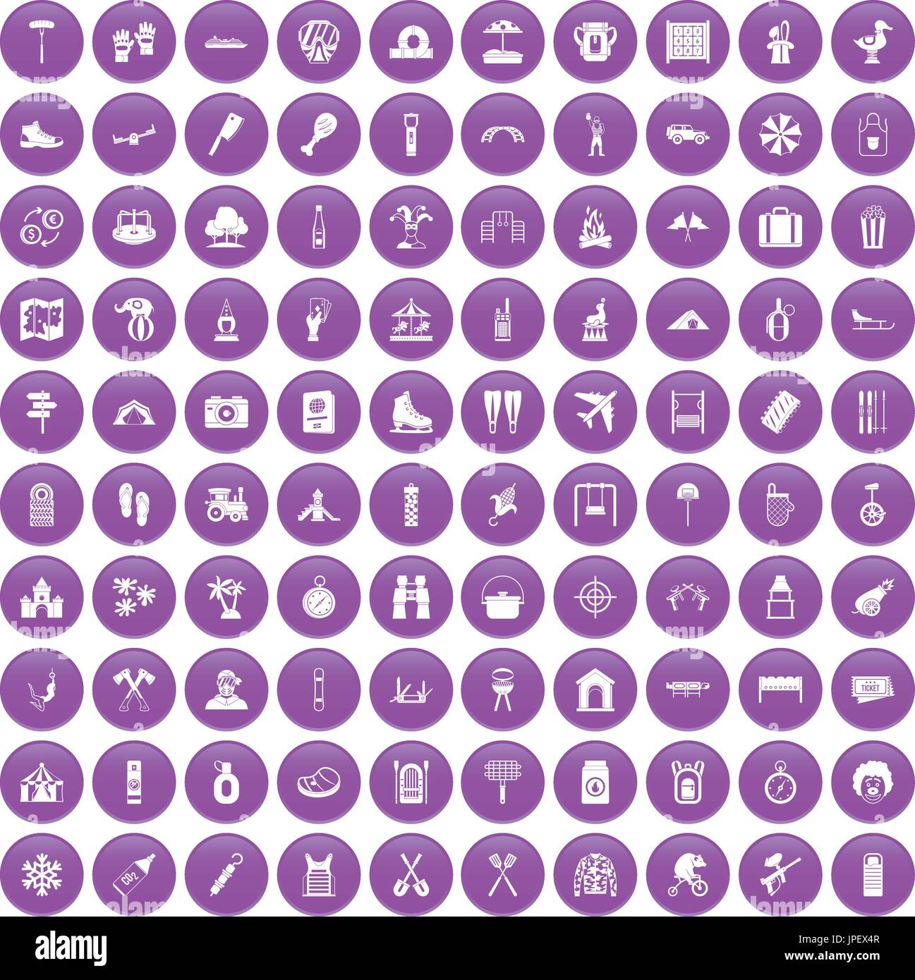100 famille vacances icons set purple Illustration de Vecteur