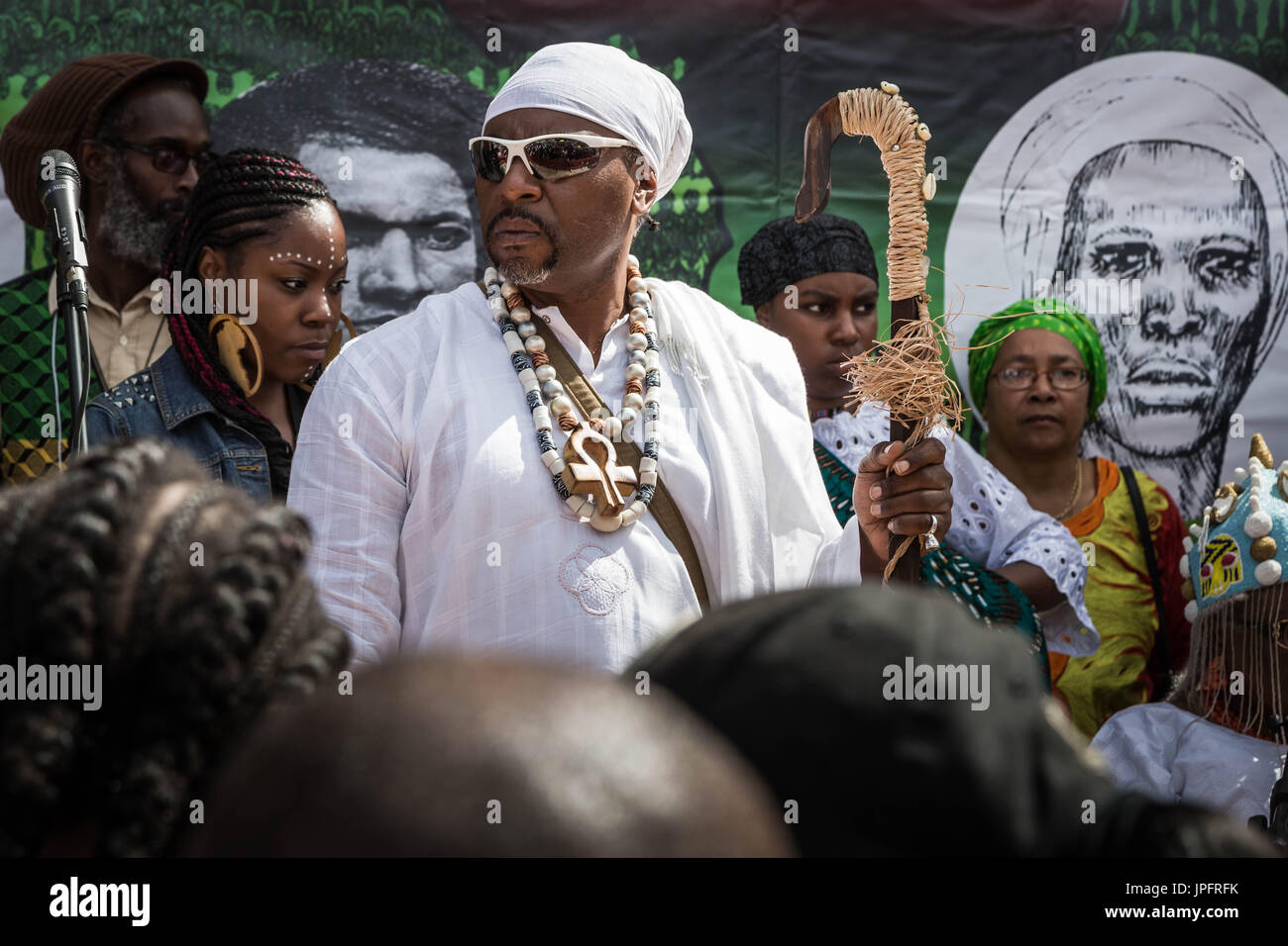 Londres, Royaume-Uni. 1er août 2017. Afrikan annuel Réparations le jour de l'émancipation et rallye à Brixton mars © Guy Josse/Alamy Live News Banque D'Images