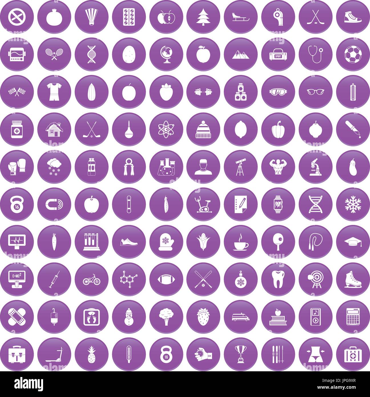 100 personne bien icons set purple Illustration de Vecteur