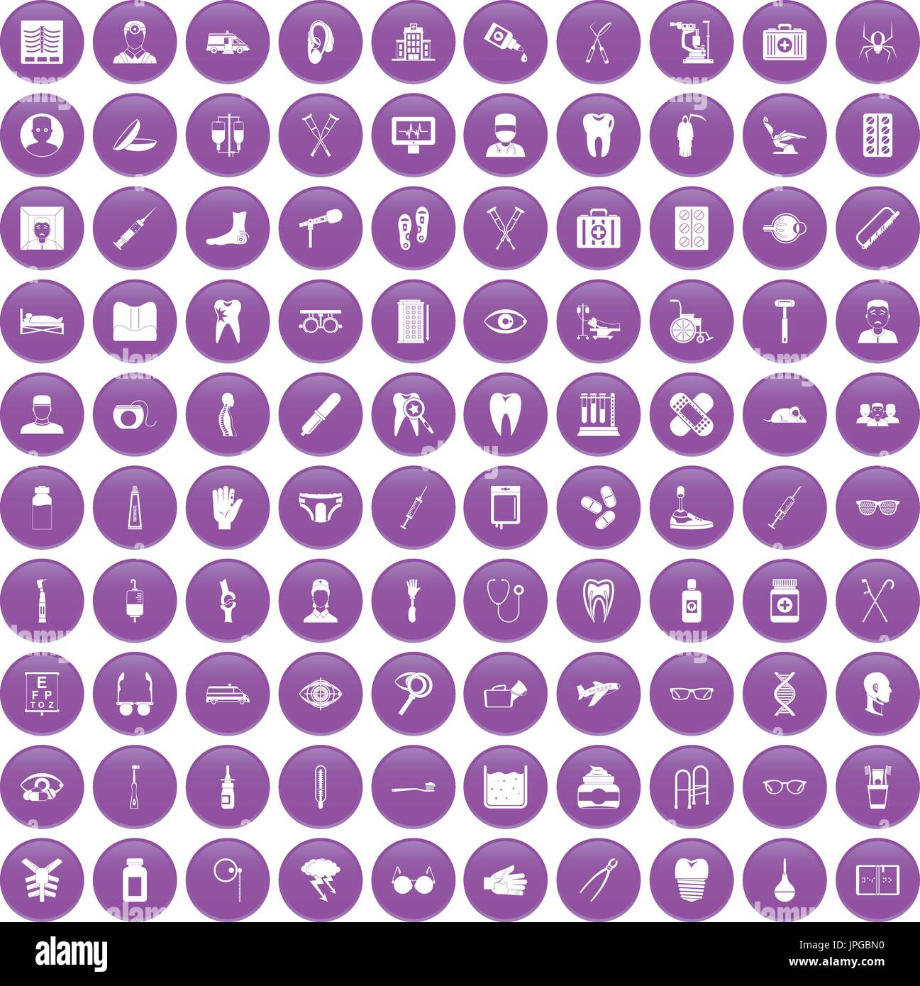 Treatmet 100 medical icons set purple Illustration de Vecteur