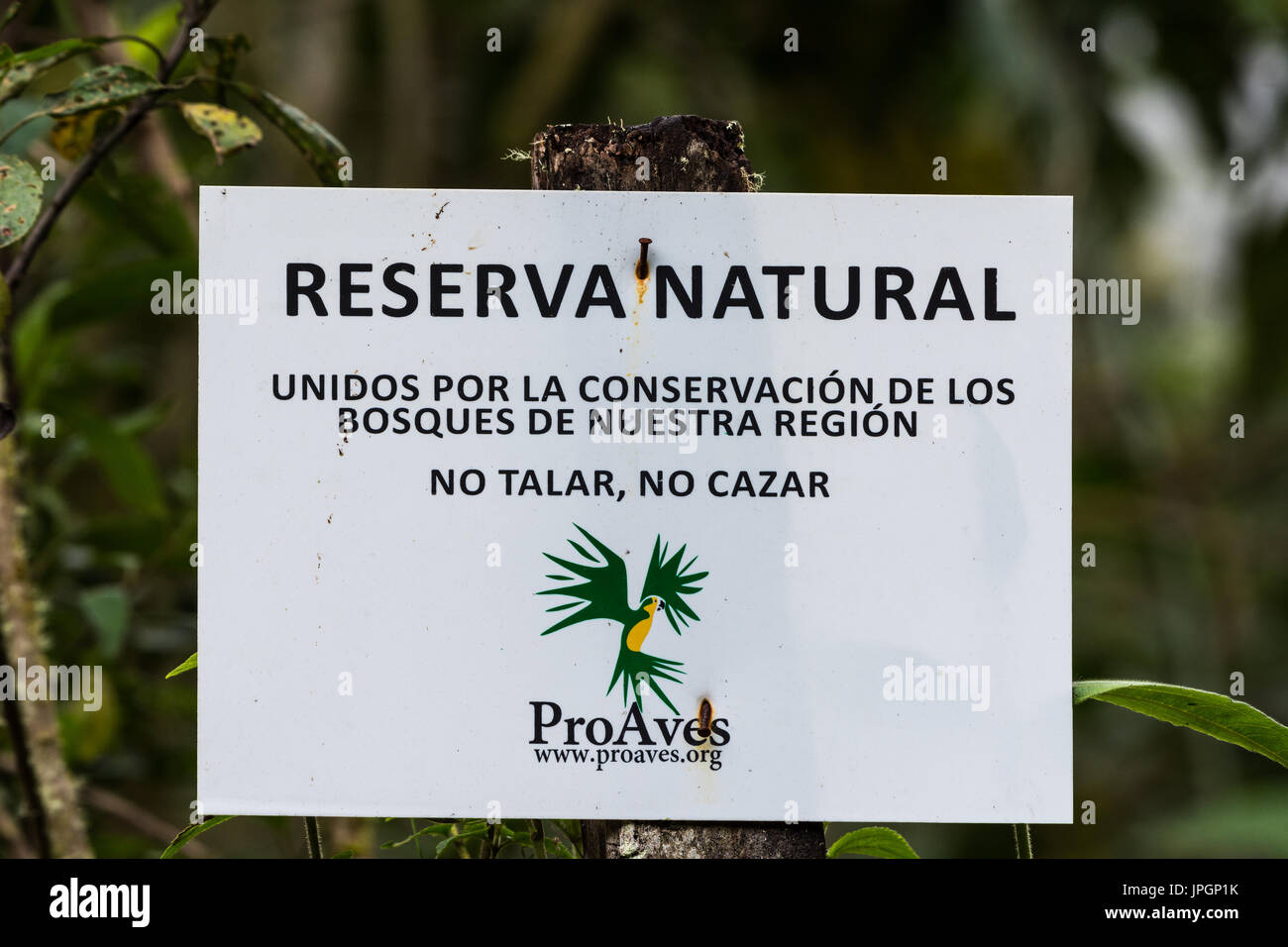 Signe de ProAves réserve naturelle, un sanctuaire d'oiseaux. La Colombie, l'Amérique du Sud. Banque D'Images