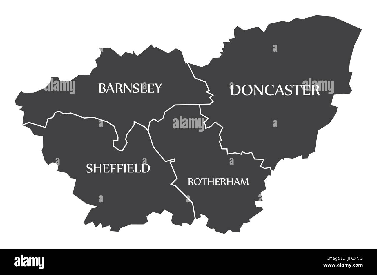 South Yorkshire County metropolitan England UK carte noire avec illustration des étiquettes blanches Illustration de Vecteur