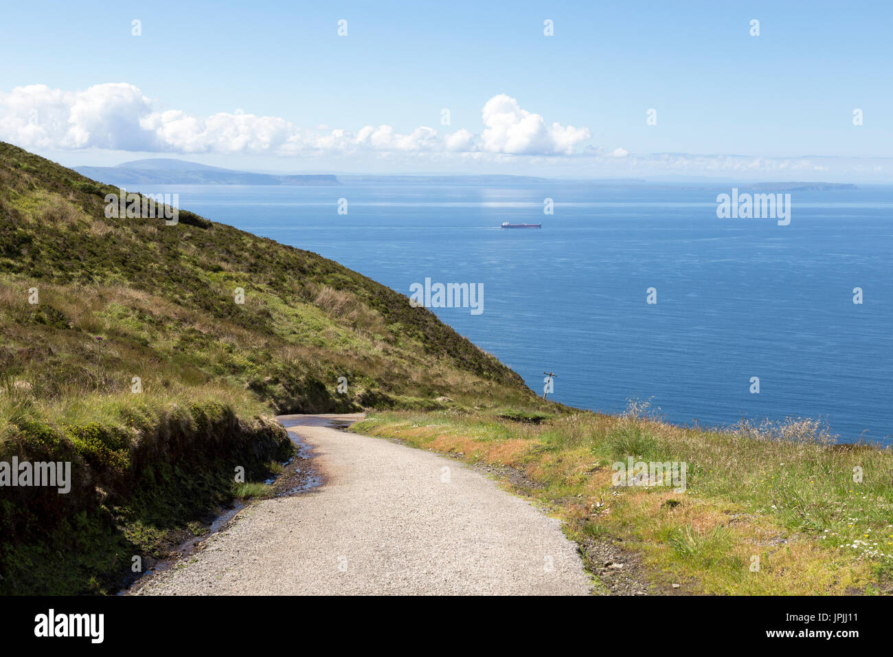 La seule piste route menant vers le bas pour le Mull of Kintyre phare, Ecosse, Royaume-Uni Banque D'Images