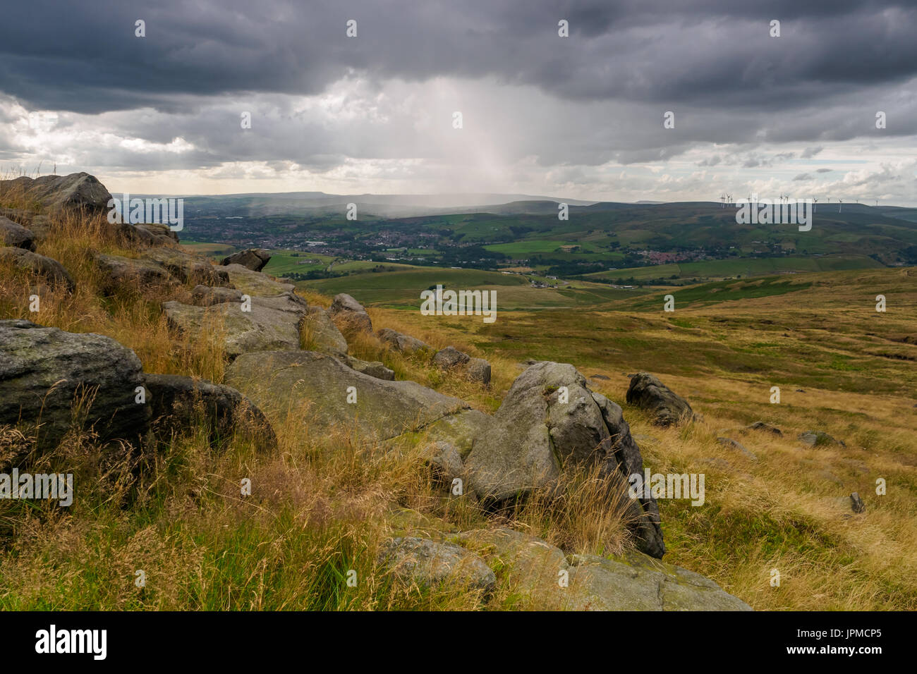 Blackstone Edge est un escarpement de pierre meulière à 1 549 pieds au-dessus du niveau de la mer, dans la Pennine hills. Banque D'Images