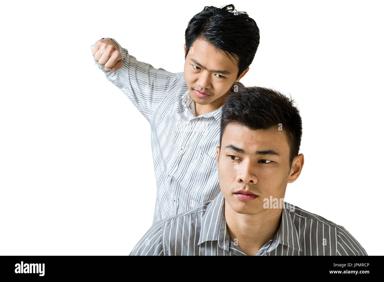 Portrait d'un homme en colère . Isolé sur fond blanc avec clipping path Banque D'Images