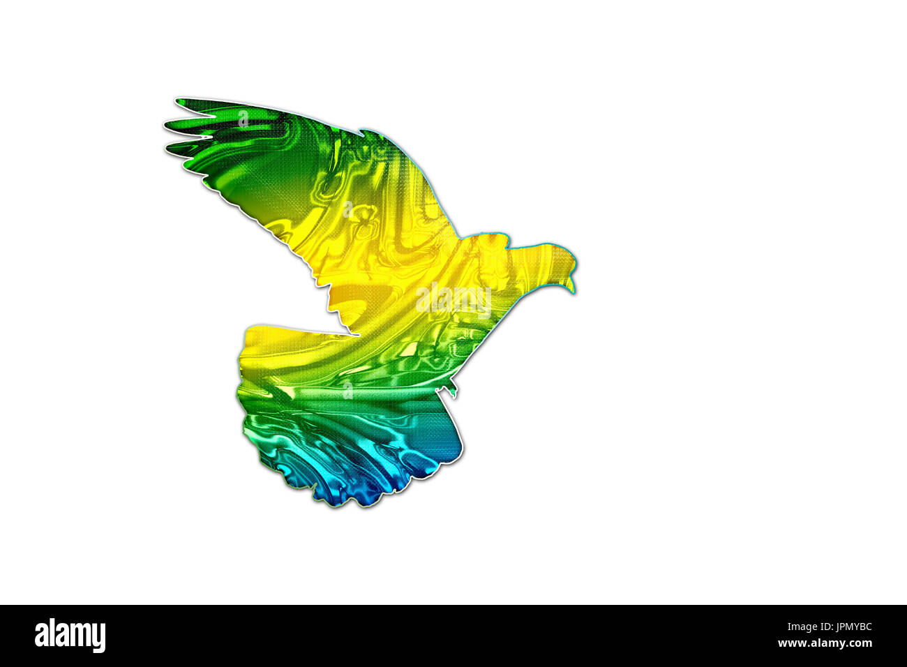 Les couleurs du drapeau brésilien sur la silhouette d'une colombe Banque D'Images