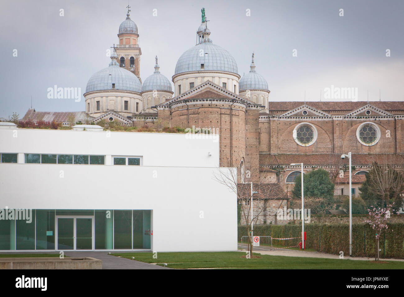 Le nouveau jardin botanique de l'Université de Padoue et à l'arrière-plan la basilique de Santa Giustina, Padoue, Italie Banque D'Images