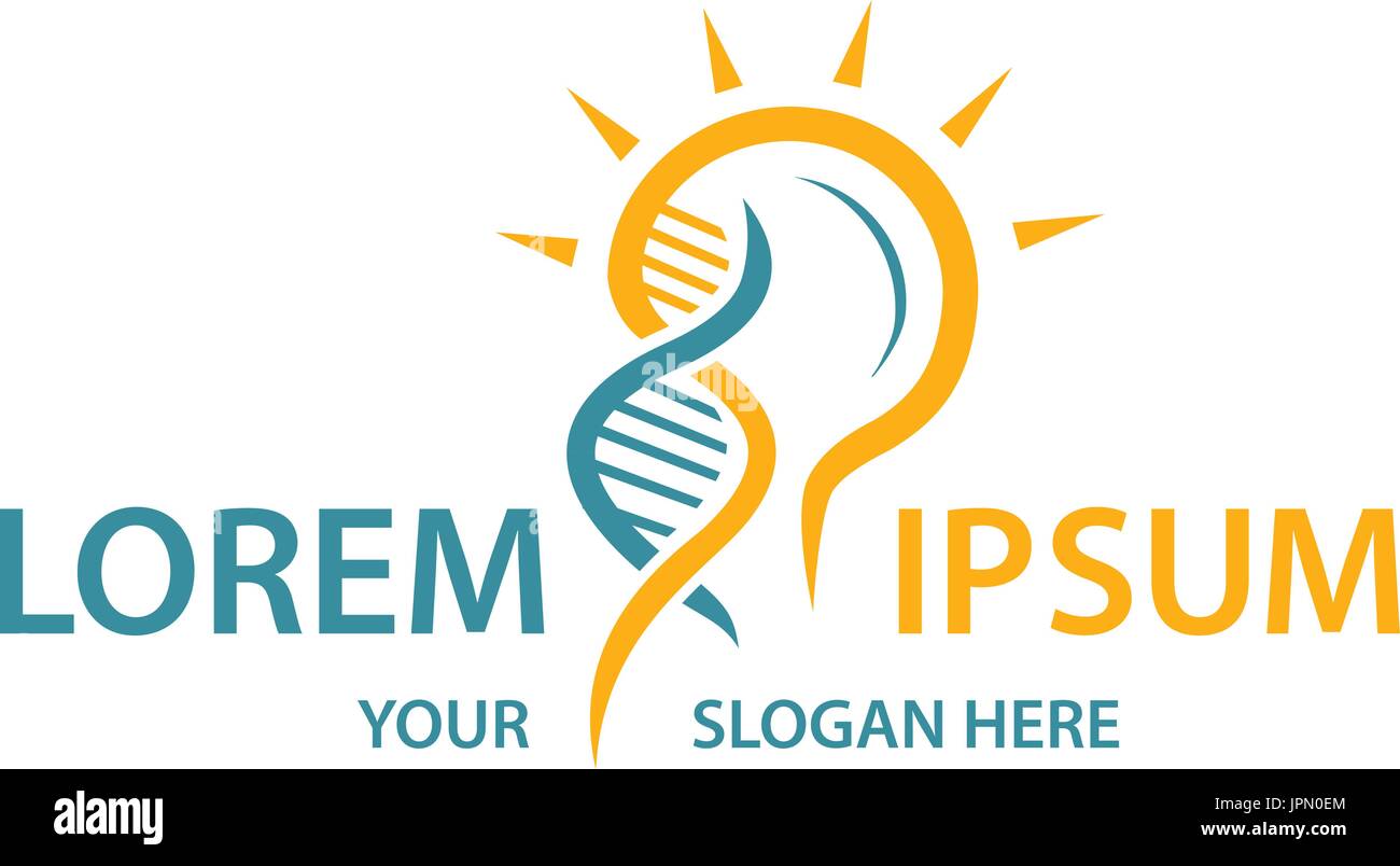 Structure de l'ADN, avec une ampoule brille, conception de logo, isolé sur fond blanc. Illustration de Vecteur