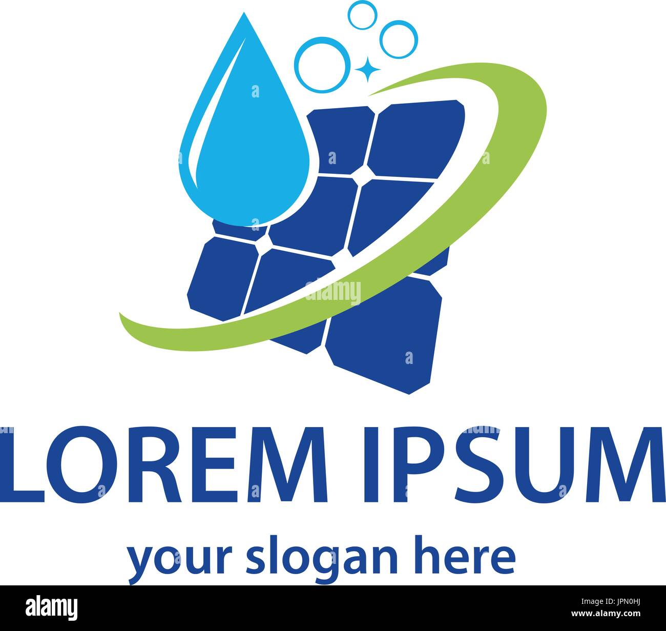 Panneau solaire avec goutte d'eau et les bulles, conception de logo, isolé sur fond blanc. Illustration de Vecteur