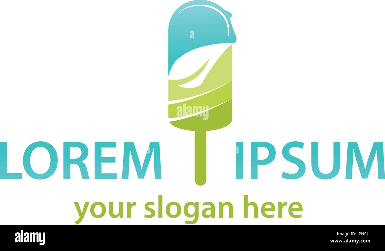 Ice Stick avec une feuille au milieu, conception de logo, isolé sur fond blanc. Illustration de Vecteur