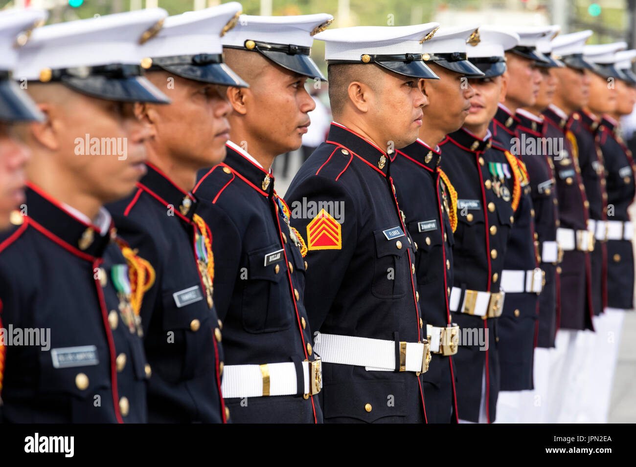 Marines en défilé militaire, Rizal Park, Manille, Philippines Banque D'Images