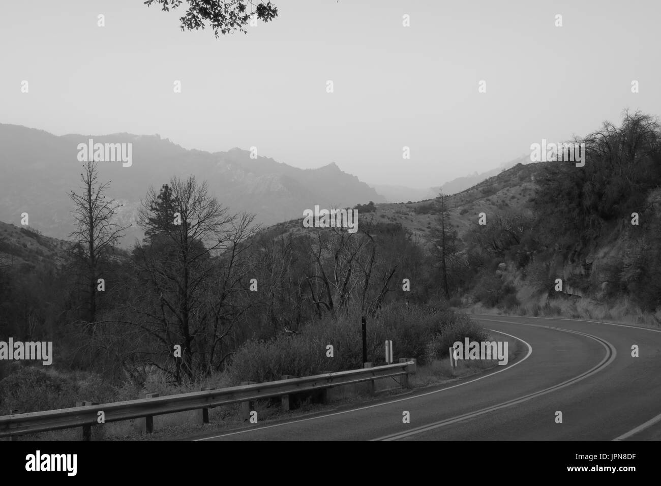 Virage de la route avec les montagnes en toile de fond, King's canyon Highway, North Carolina, United States Banque D'Images