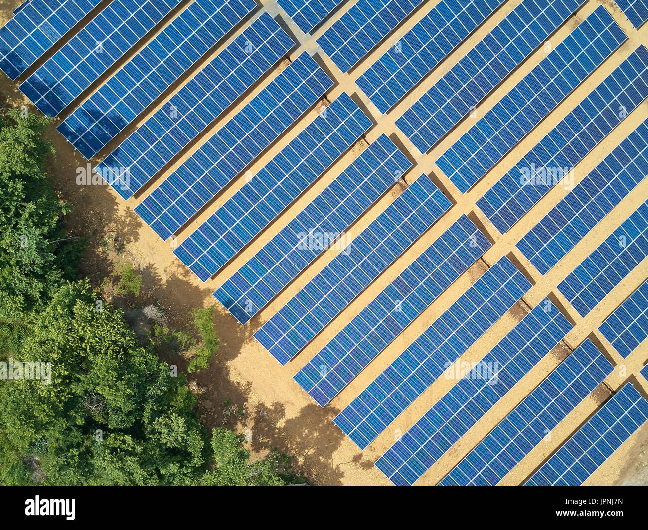 Panneaux solaires vue ci-dessus sur les écosystèmes naturels Contexte Banque D'Images