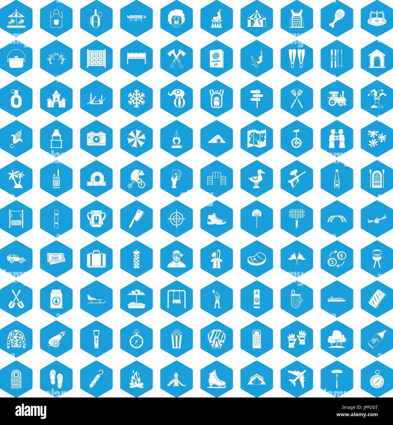 100 famille vacances blue icons set Illustration de Vecteur