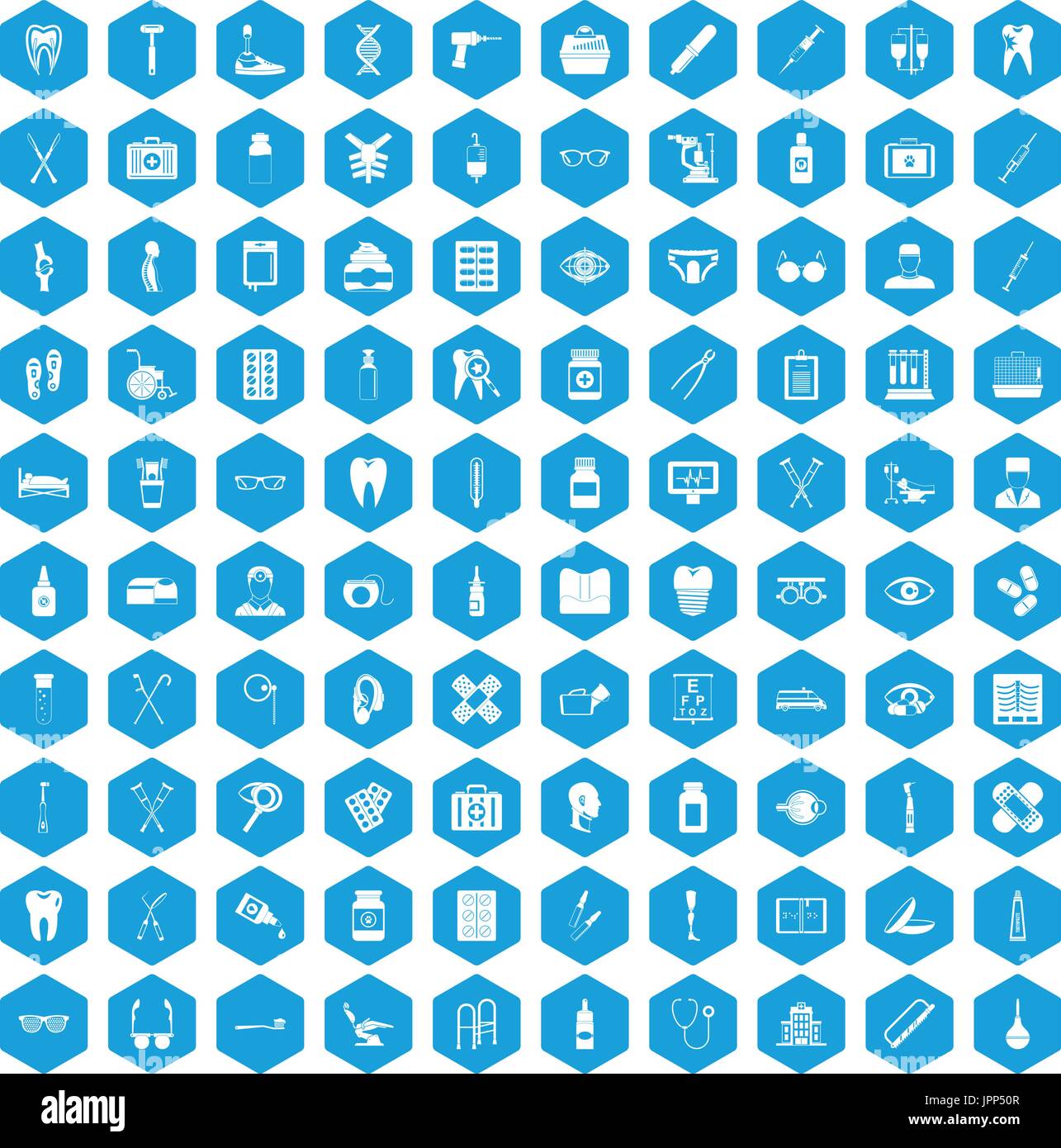 100 accessoires médicaux icons set blue Illustration de Vecteur