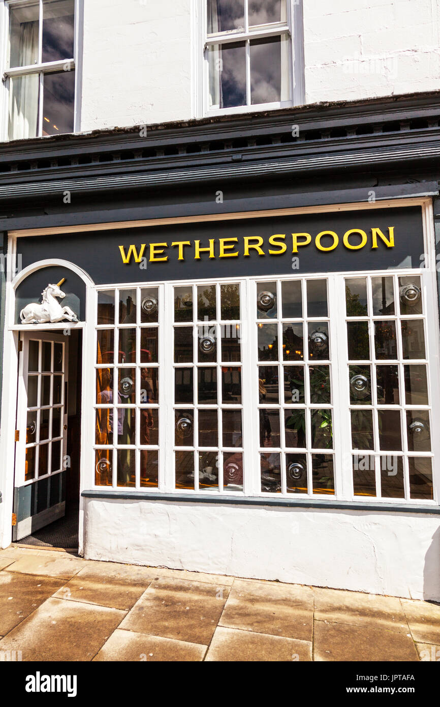 Pub Wetherspoon Wetherspoon, signe, pub Wetherspoons UK, Wetherspoon wetherspoon bar, l'avant-corps, Royaume-Uni, Angleterre, Ripon, Yorkshire, Banque D'Images