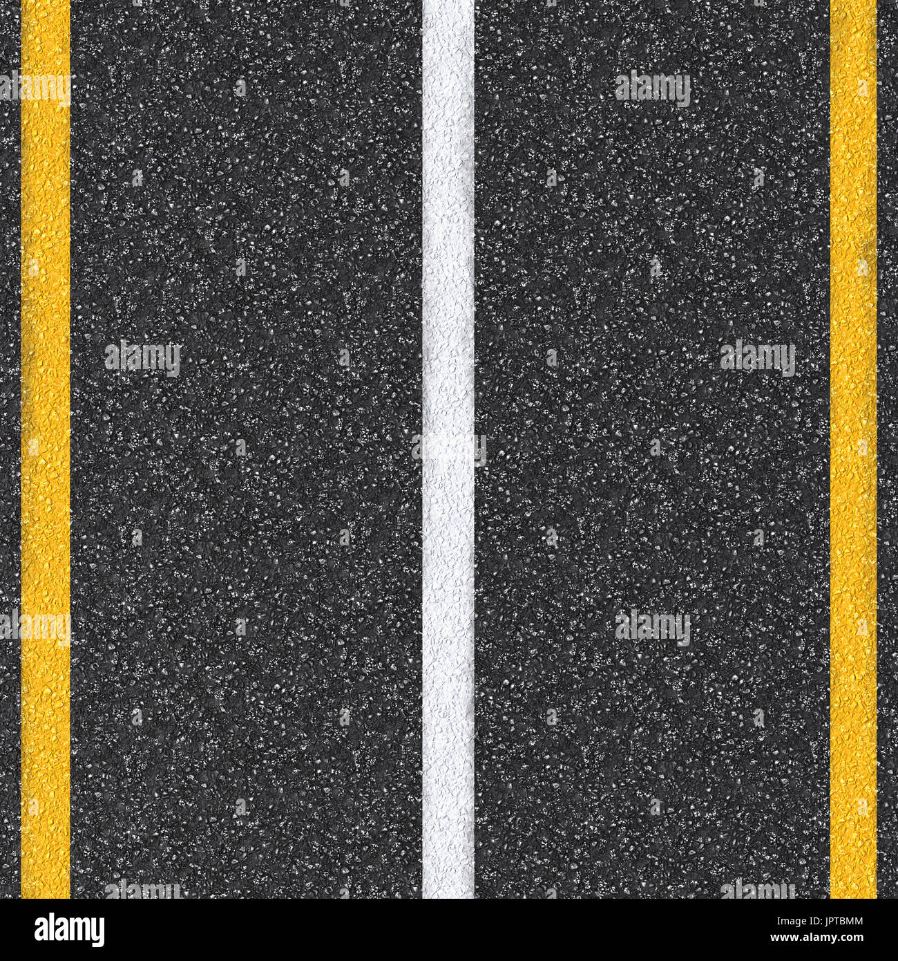 Route asphaltée en rendu 3D Vue de dessus avec les lignes jaunes et blanches Banque D'Images