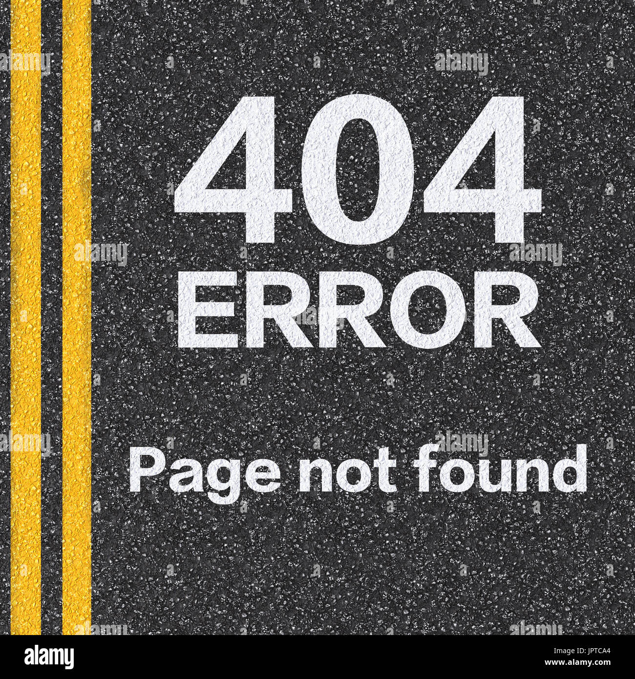 Rendu 3D Erreur 404 Page non trouvée sur la route d'asphalte Banque D'Images