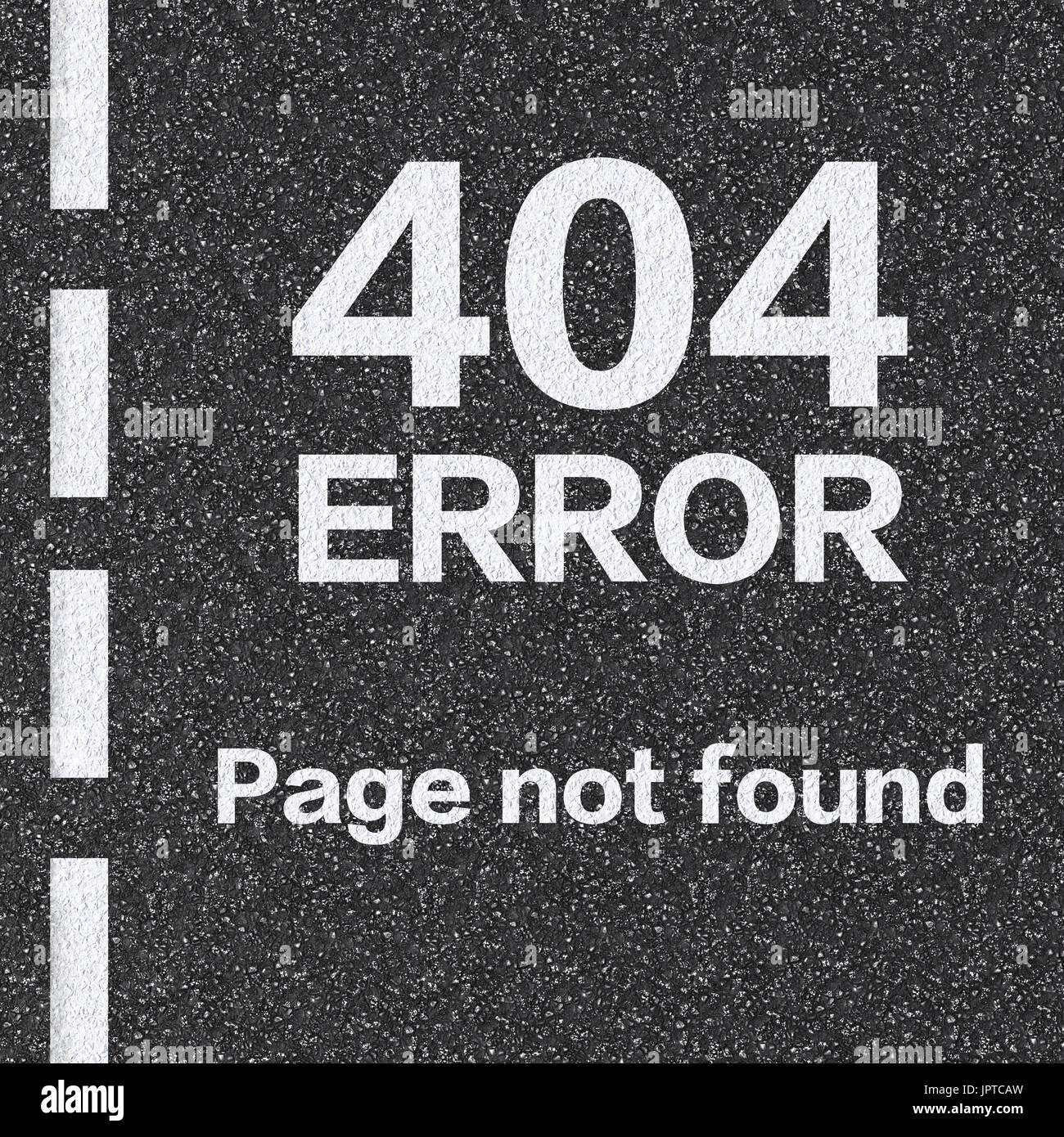 Rendu 3D Erreur 404 Page non trouvée sur la route d'asphalte Banque D'Images