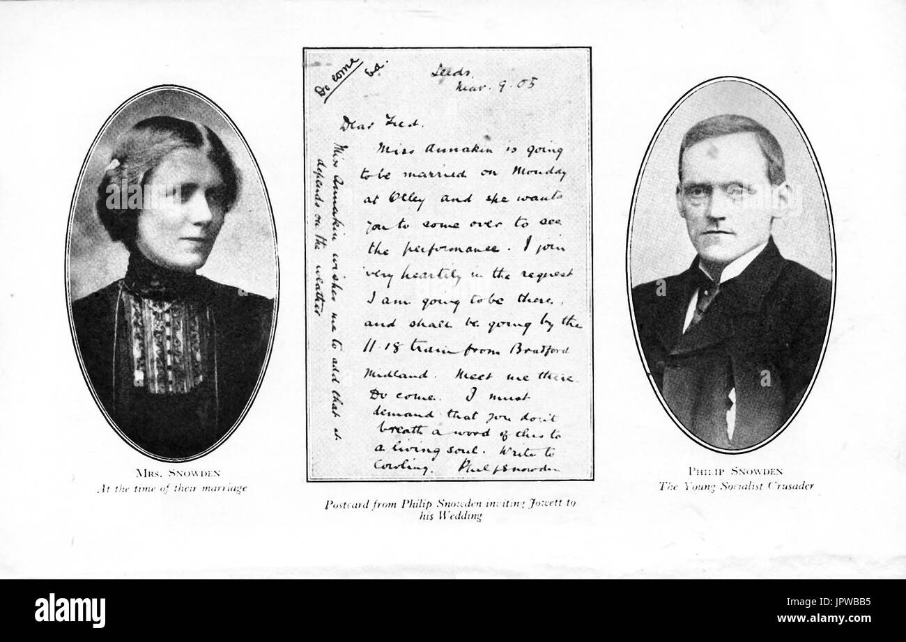 1947 illustration de Philip Snowden, socialiste militant, sa femme Ethel Annakin et une invitation à F pour assister à sa MP Jowett wedding Banque D'Images