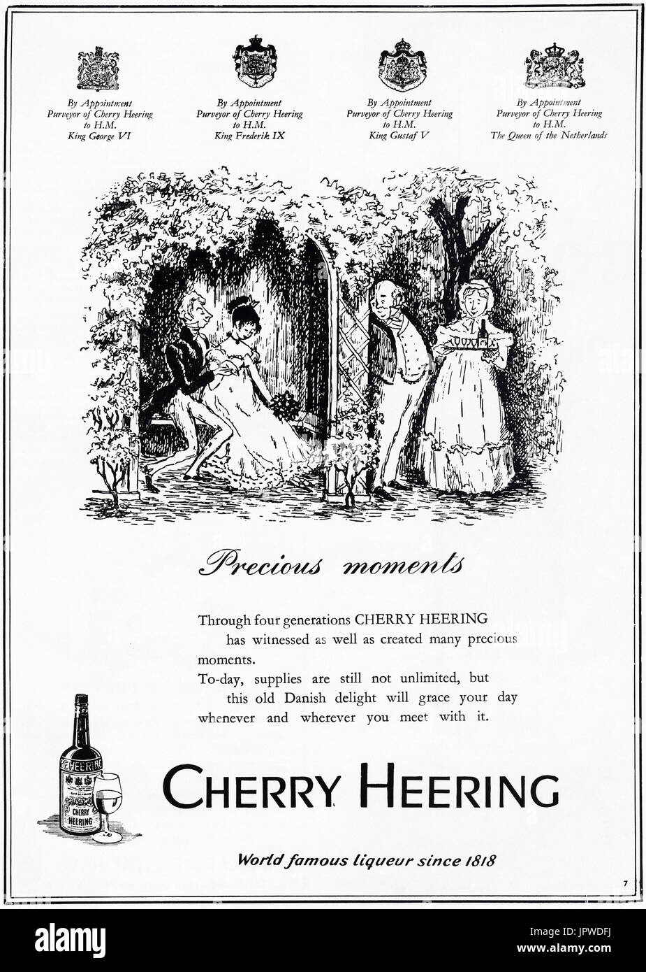 1950 old vintage retro original advert advertising Cherry Heering liqueurs danois par nomination royale d'image dans le magazine vers 1950 Banque D'Images