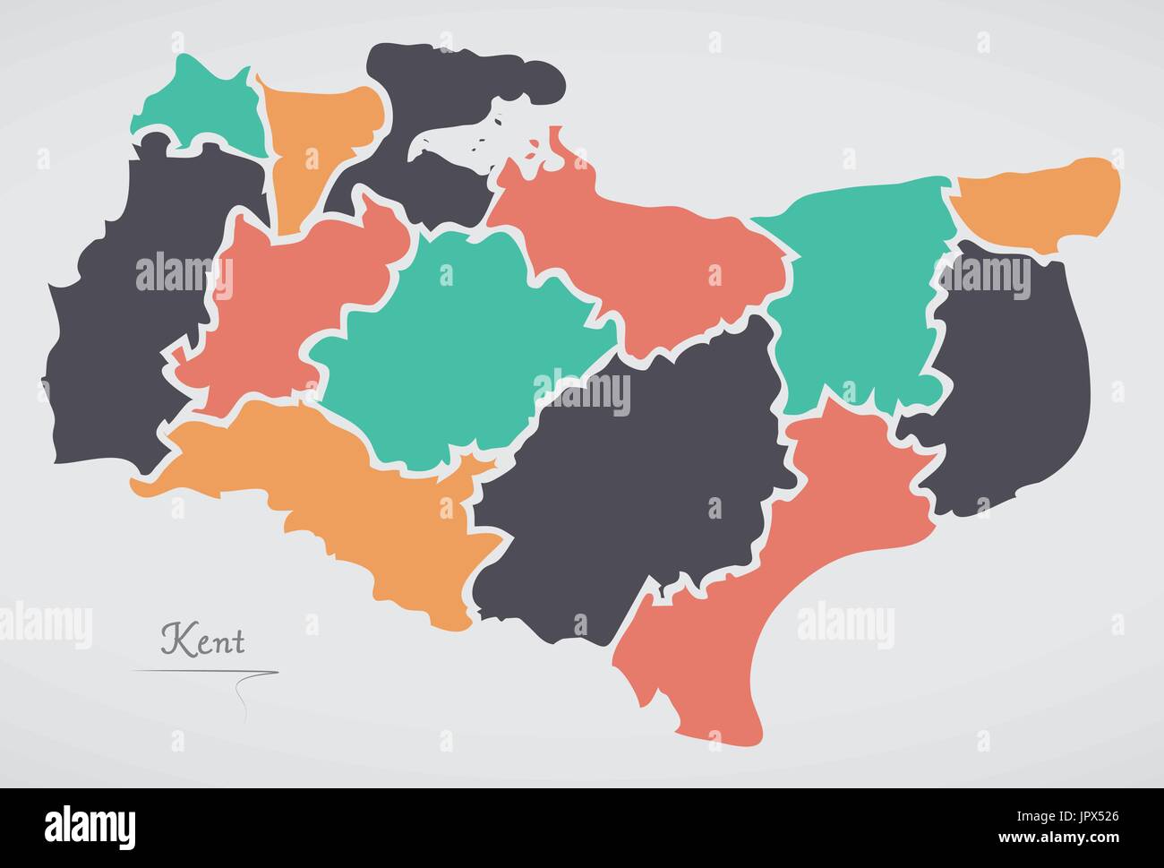 Kent Angleterre Map avec les états et les formes rondes modernes Illustration de Vecteur