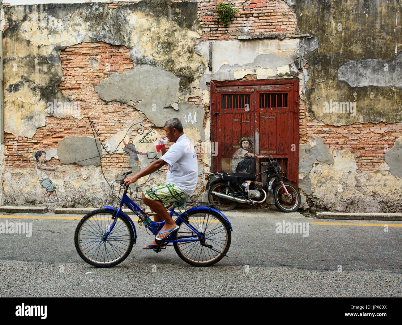 Vieille moto : street art, de Georgetown, à Penang, Malaisie Banque D'Images