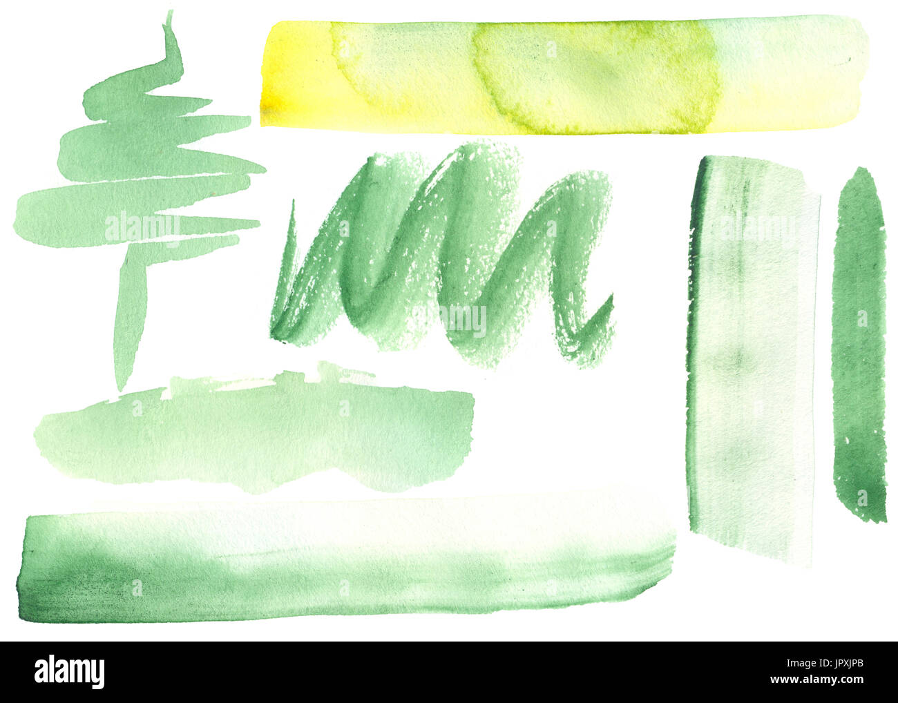 Ensemble de traits d'aquarelle verte Banque D'Images