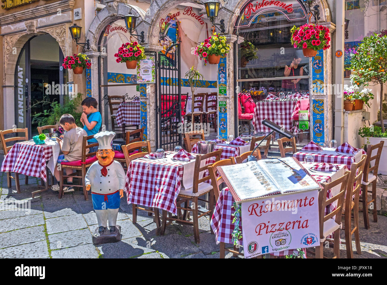 Pizzeria Taormina, Italie Banque D'Images