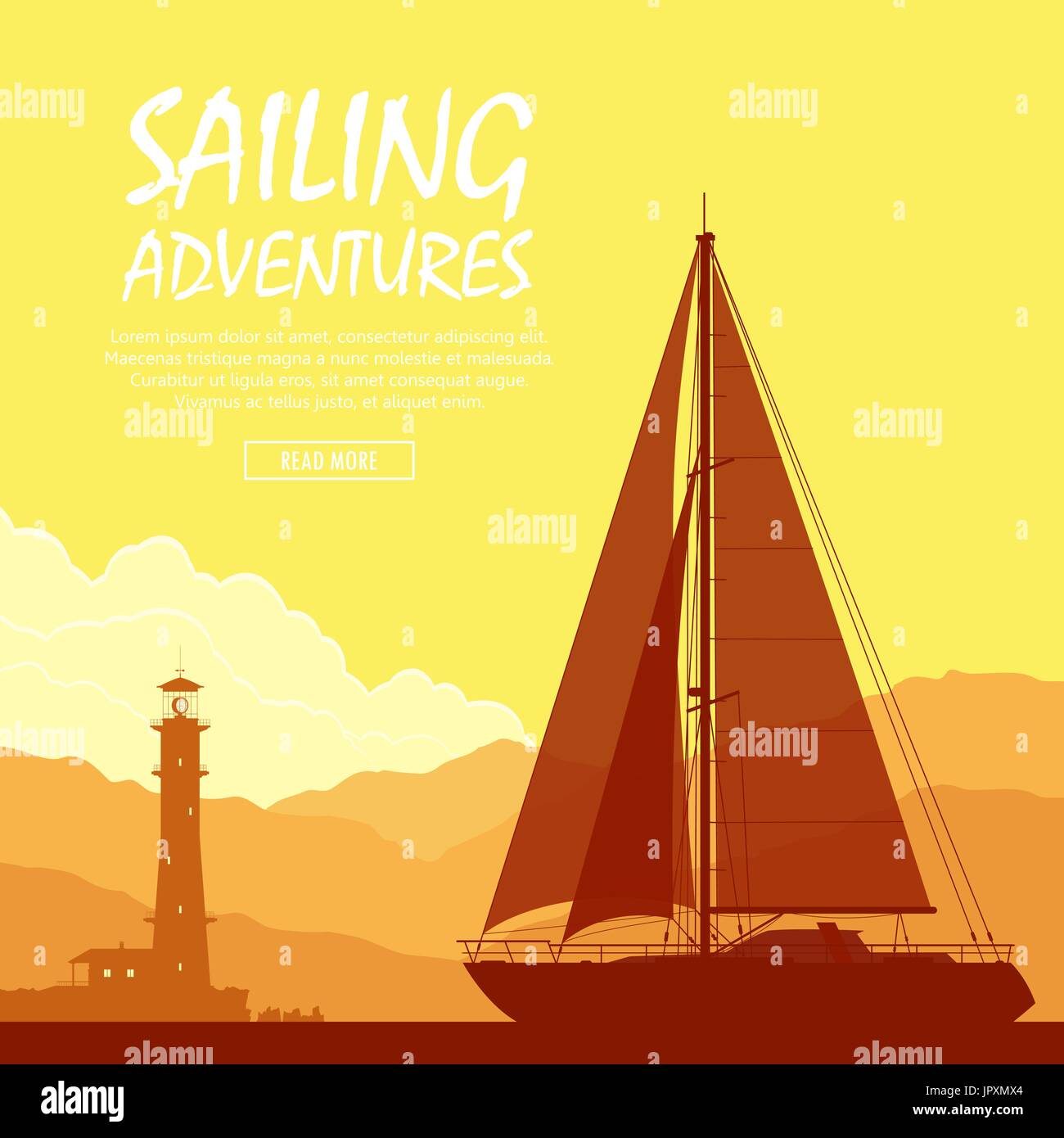 Yacht à voile au coucher du soleil Illustration de Vecteur