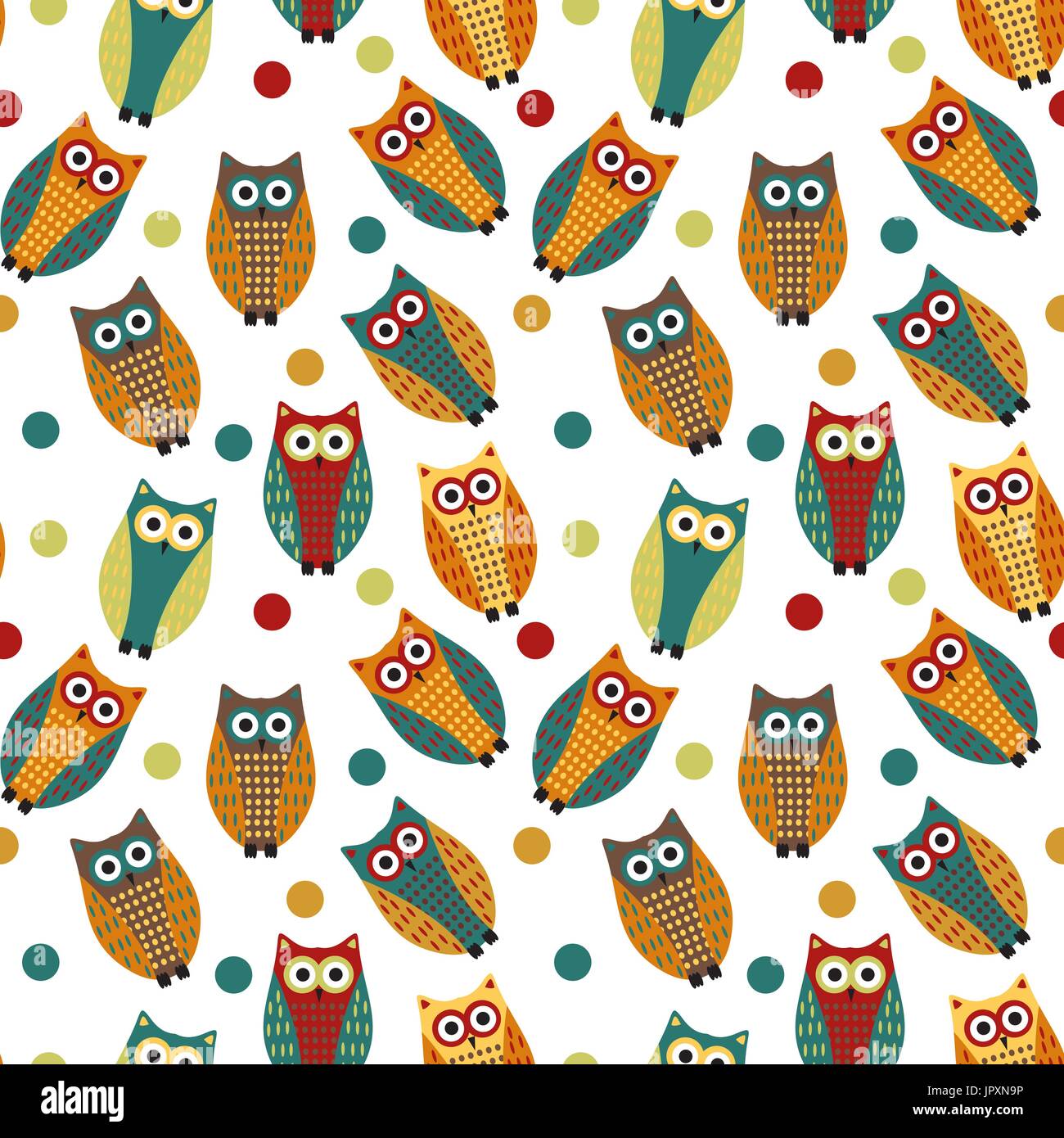 Cute owl kids seamless pattern, vintage style. Oiseaux drôles bébé sans fin arrière-plan. Vector illustration Illustration de Vecteur