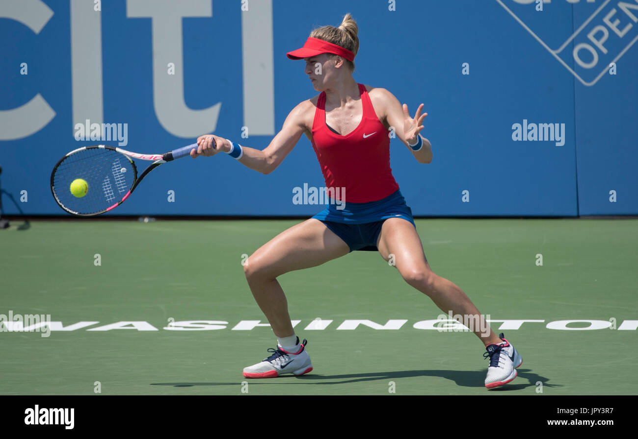 Washington, USA. 2 Août, 2017. Eugénie Bouchard (CAN) bat Christina McHale (USA) 7-6, 6-0, à l'Open de Citi joué à Rock Creek Park Tennis Center à Washington, DC, . Credit : Cal Sport Media/Alamy Live News Banque D'Images