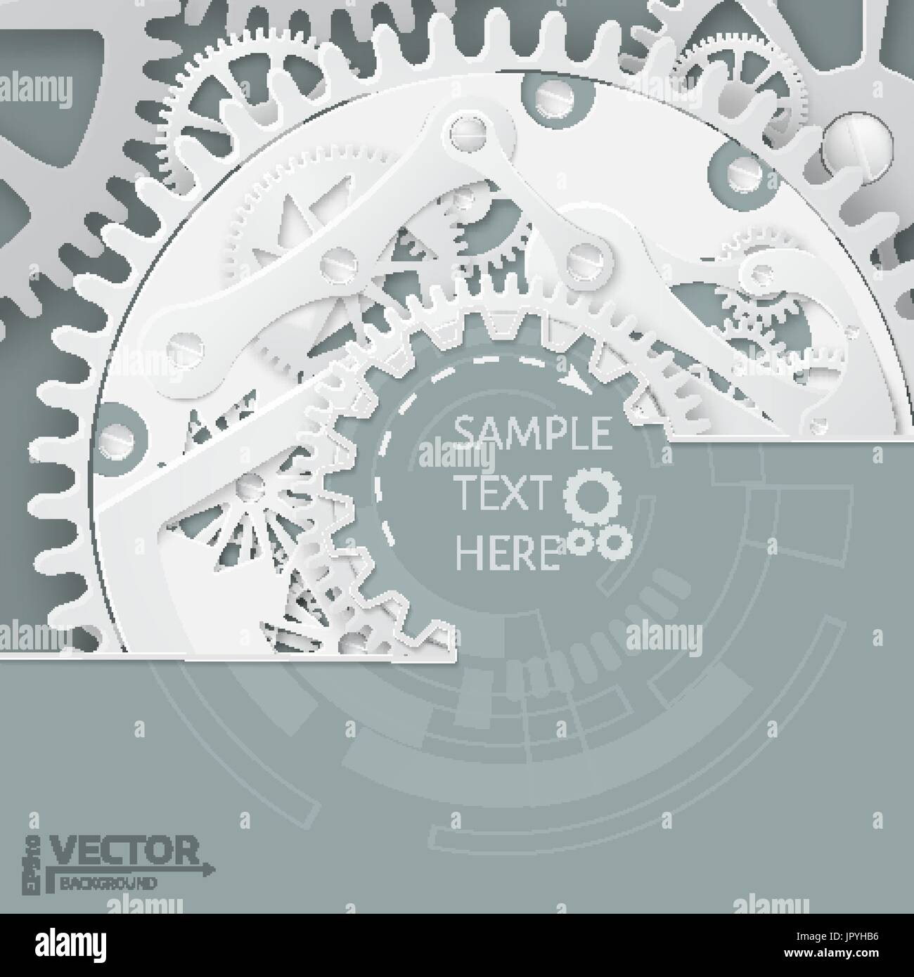 Résumé mécanisme d'horlogerie. Engrenages blancs avec centre sur le fond gris. Illustration vecteur EPS 10. Conception de la couverture. Illustration de Vecteur