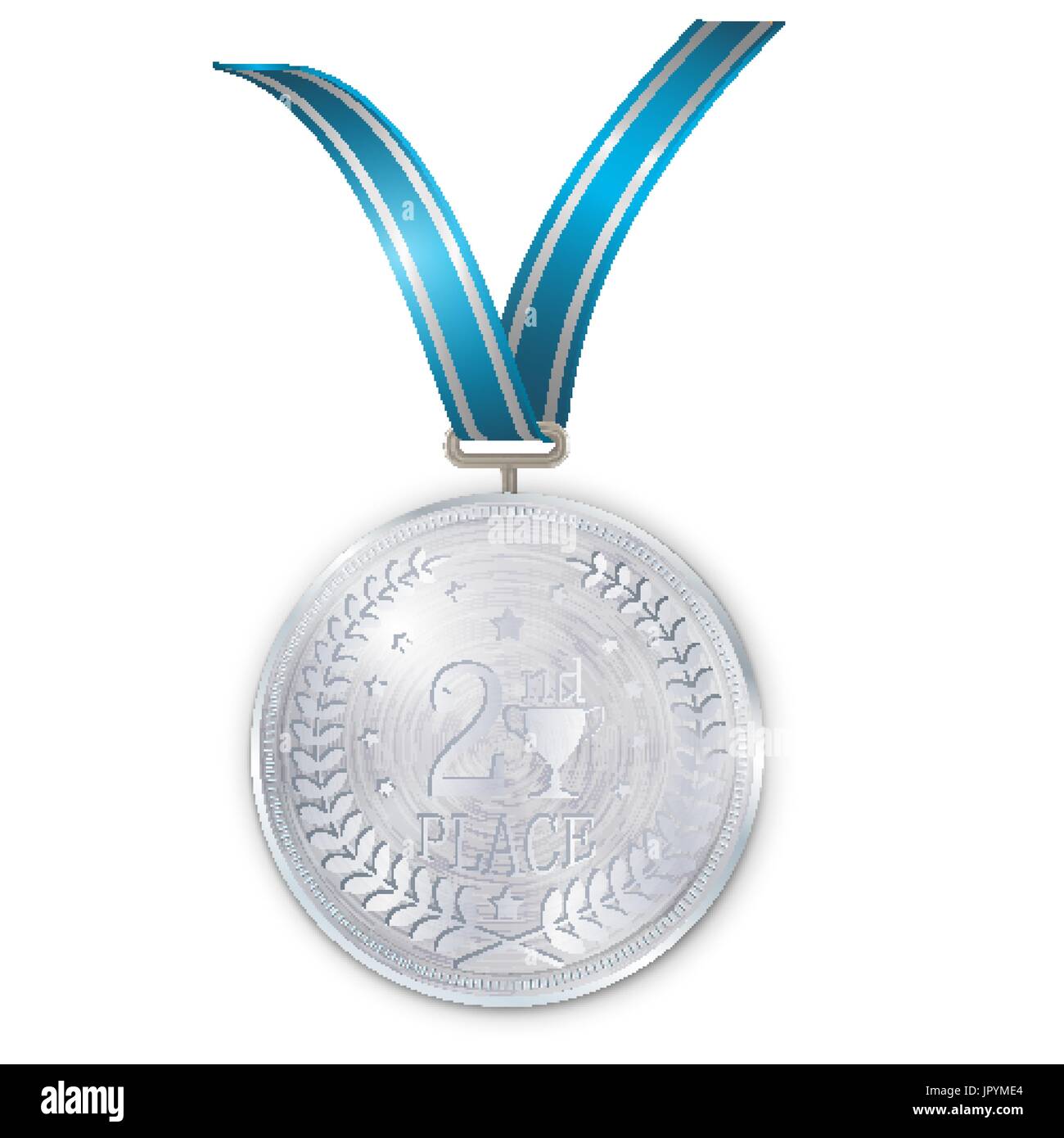 Médaille d'argent du Champion avec ruban bleu sur fond blanc. La deuxième  place Image Vectorielle Stock - Alamy