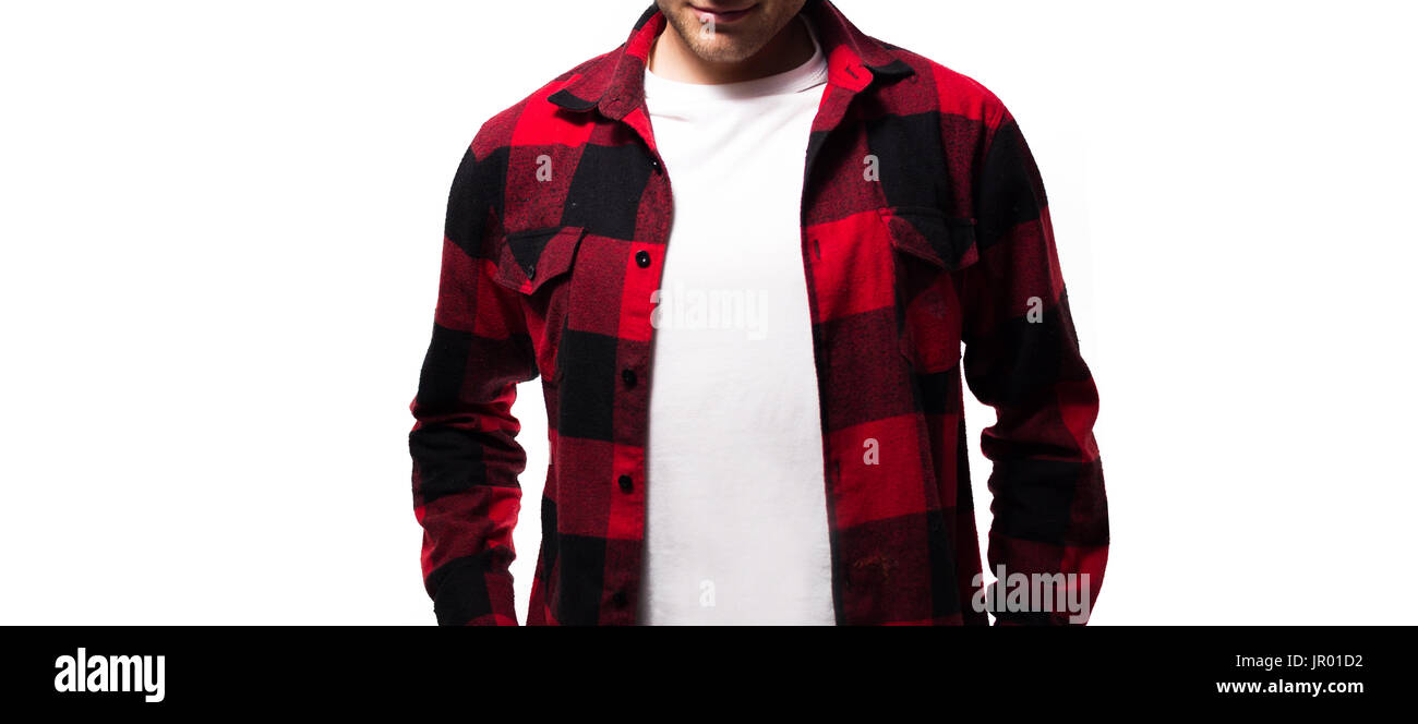 Dans Lhomme Blanc T Shirt Chemise Rouge à Carreaux Blanc