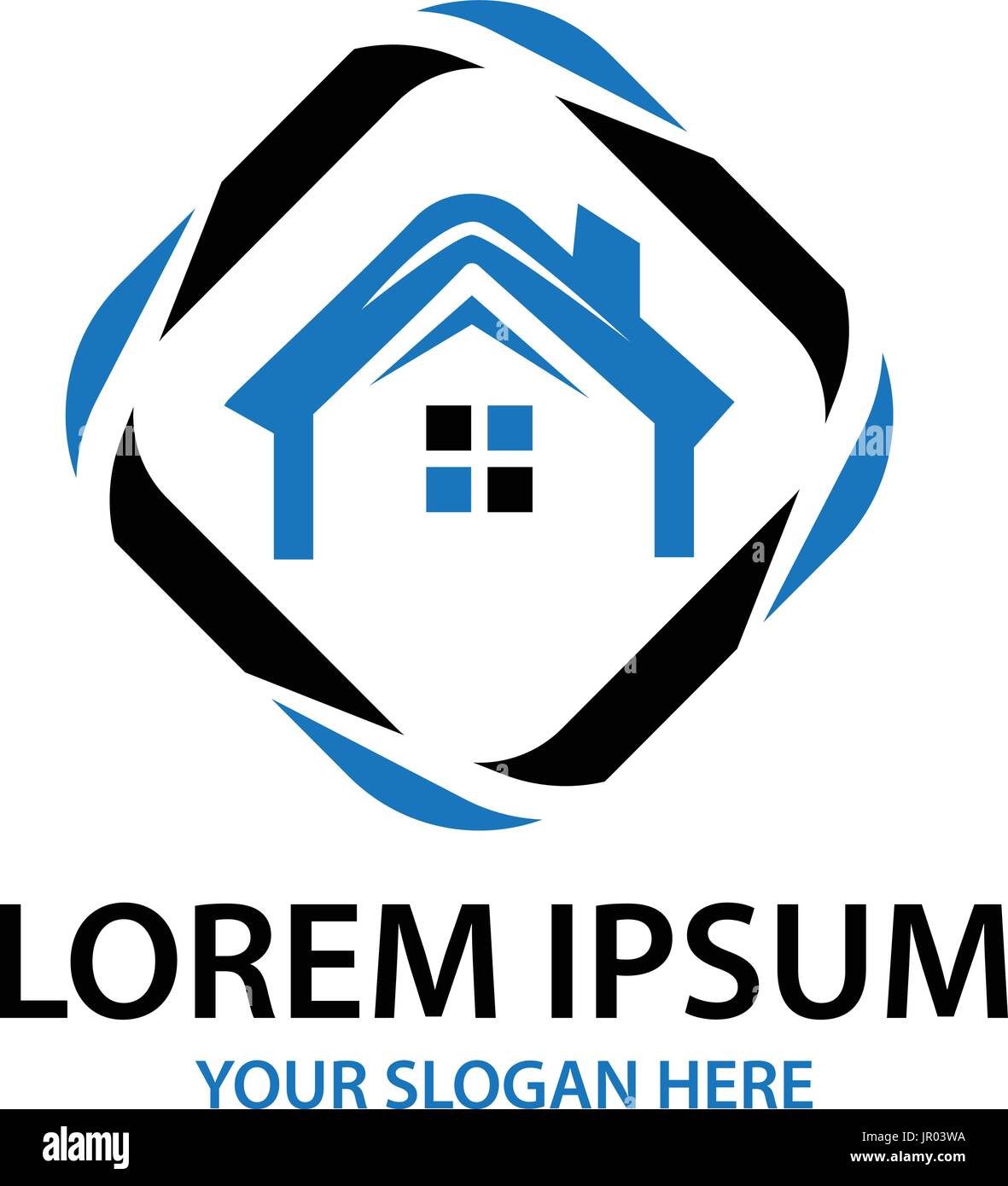 Maison moderne avec logo, conception de logo en forme de diamant,isolé sur fond blanc. Illustration de Vecteur