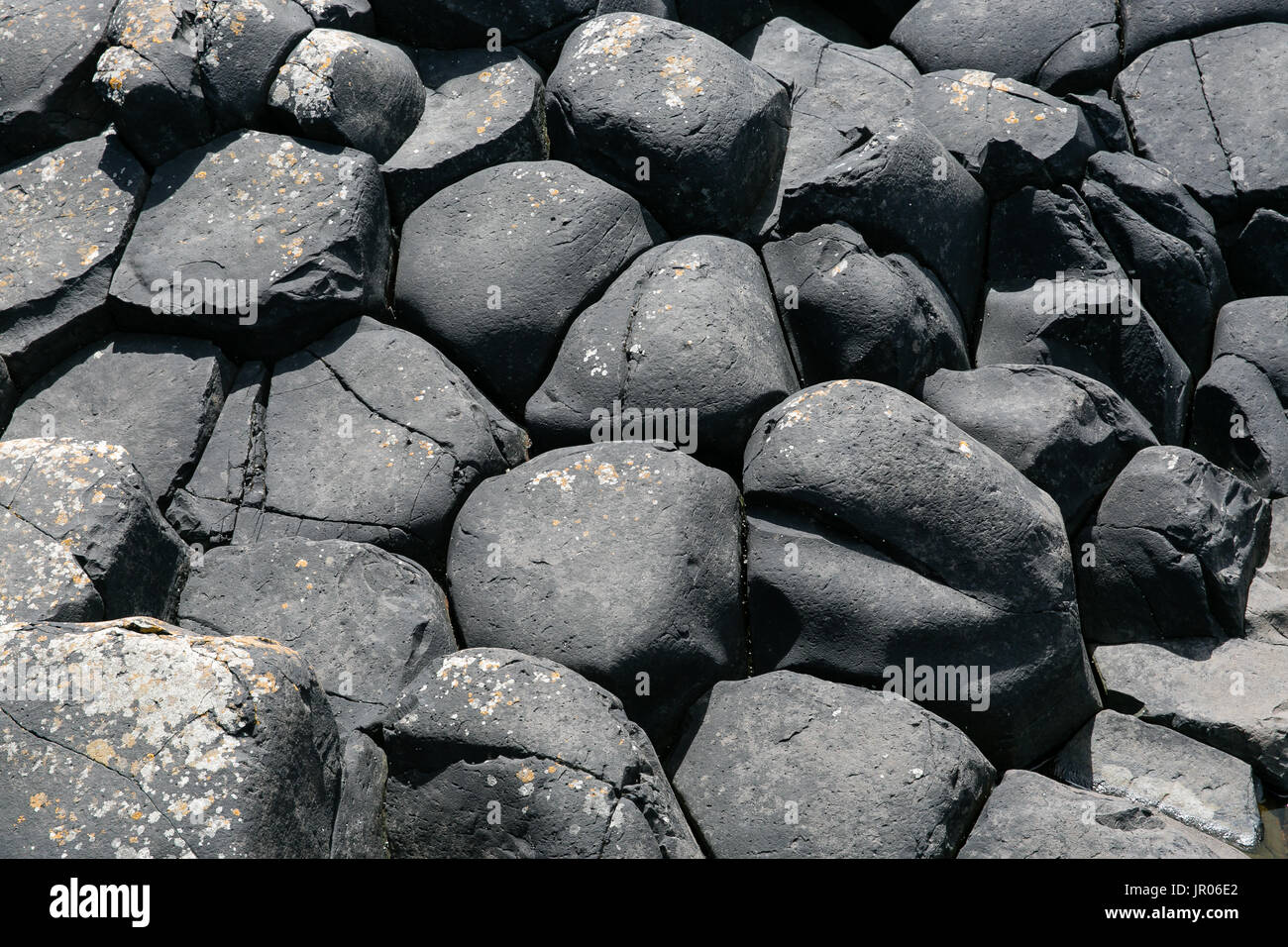 Lit de roches volcaniques basaltiques hexagonales colonnes à la Giant's Causeway Coast - Le Site du patrimoine mondial naturel de l'Irlande du Nord d'Antrim Bushmills Banque D'Images