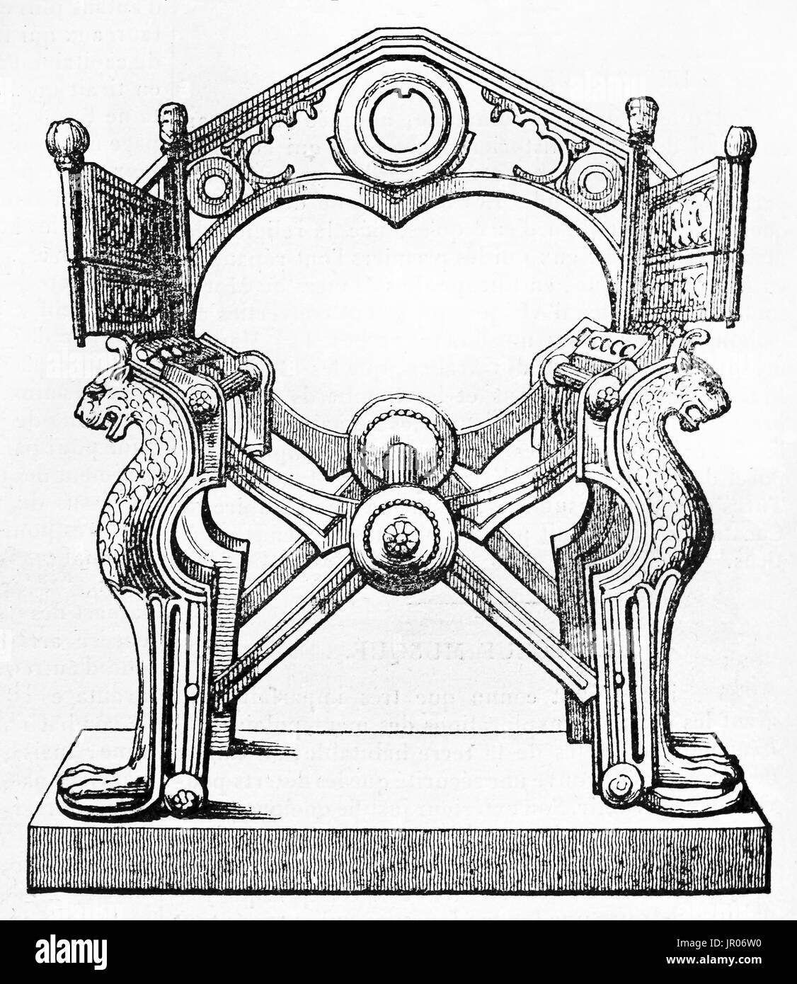 Illustration de l'ancien Roi Dagobert fauteuil. Par auteur non identifié, publié le Magasin Pittoresque, Paris, 1833. Banque D'Images