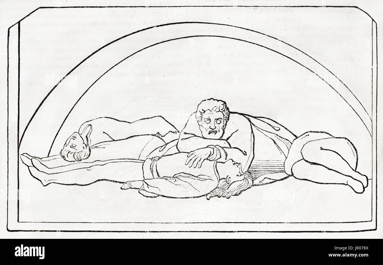 Vieille illustration Ugolino della Gherardesca (1220 - 1289) et de ses enfants. Par auteur non identifié, publié le Magasin Pittoresque, Paris, Banque D'Images