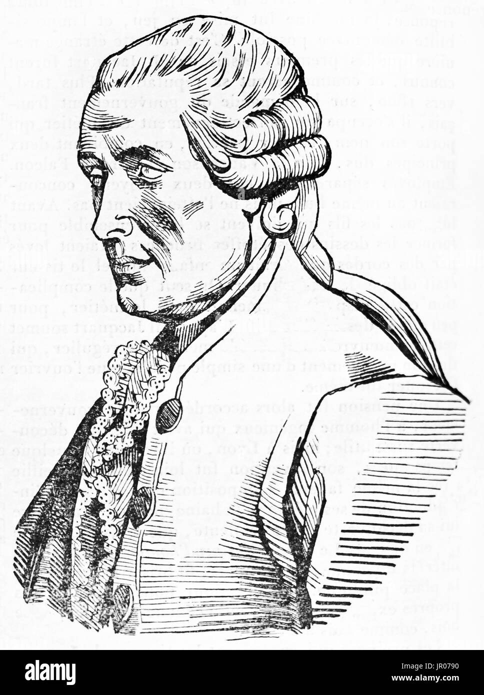 Ancien portrait gravé de Jacques de Vaucanson (1702 - 1789), inventeur français. Par auteur non identifié, publié le Magasin Pittoresque, Paris, 1833. Banque D'Images