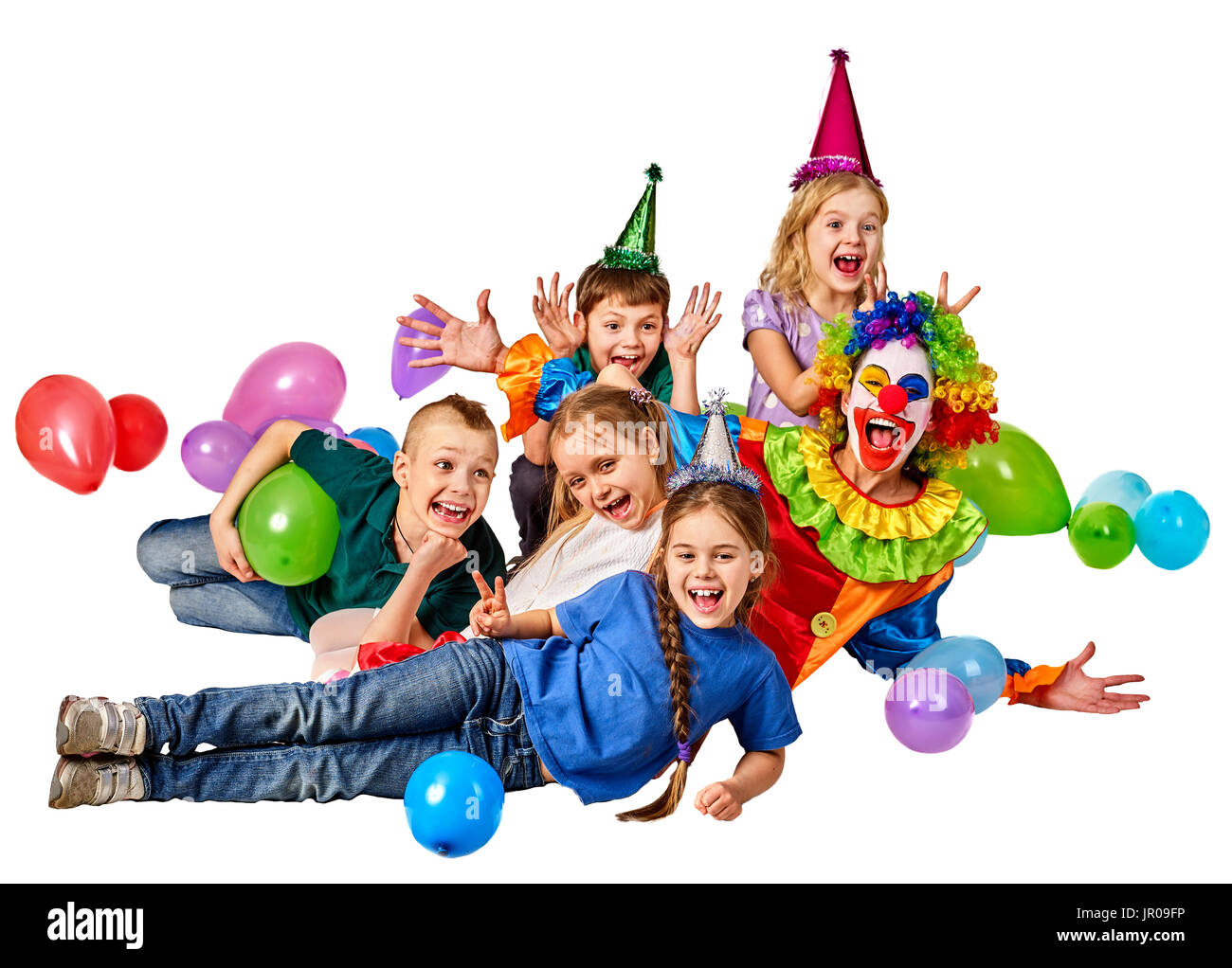 Anniversaire Enfant Clown Jouant Avec Des Enfants Et Bunny Doigts Farce Maison De Vacances Pour Enfants Et Des Ballons De Fete Gateaux D Anniversaire La Plus Heureuse Matin Dans Le K Photo Stock