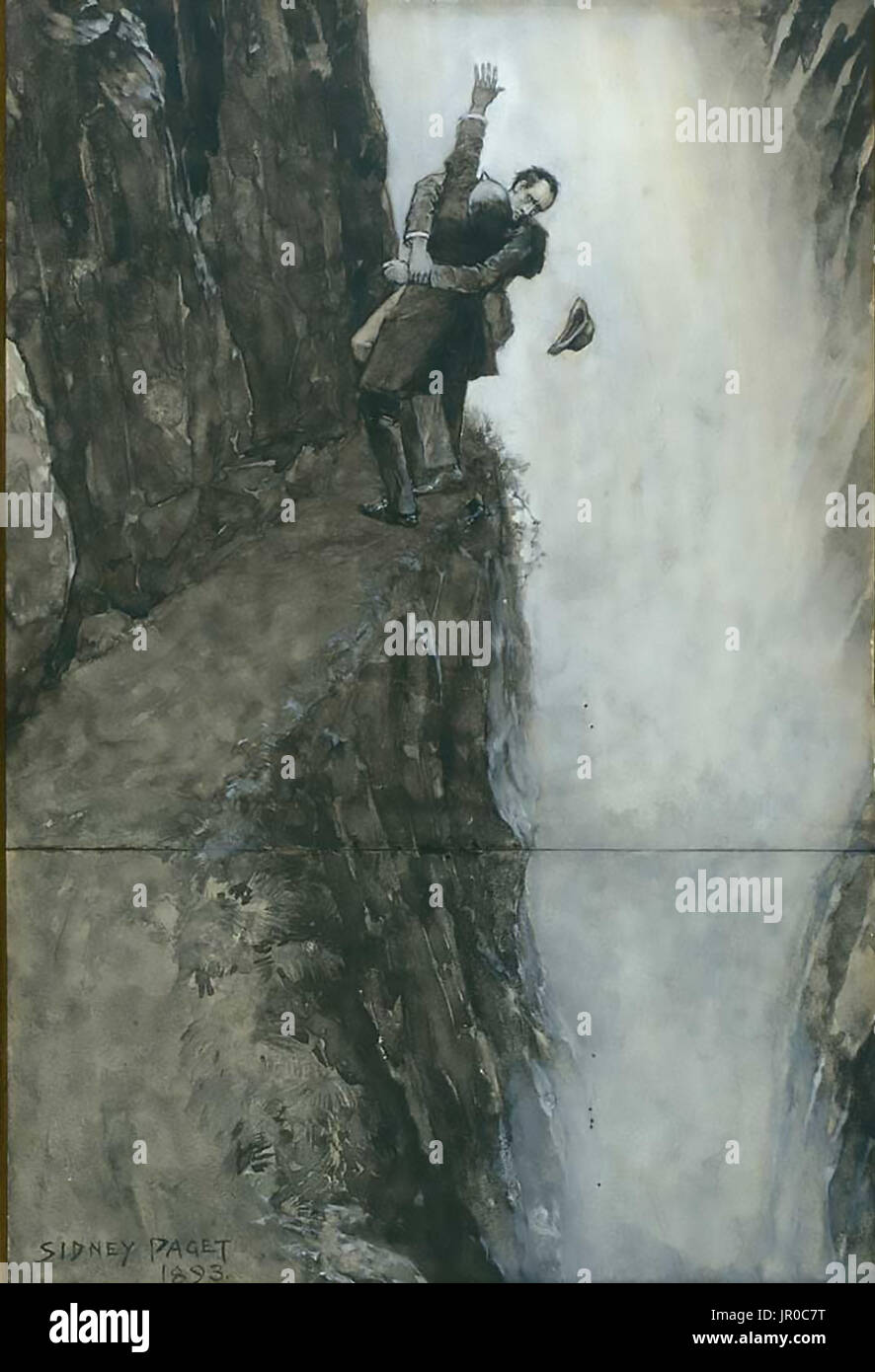 SIDNEY PAGET (1860-1908) Illustrateur anglais. 'Holmes et Moriarty dans un combat au bord de l'Chutes du Reichenbach' dans Strand Magazine en décembre 1893 Banque D'Images