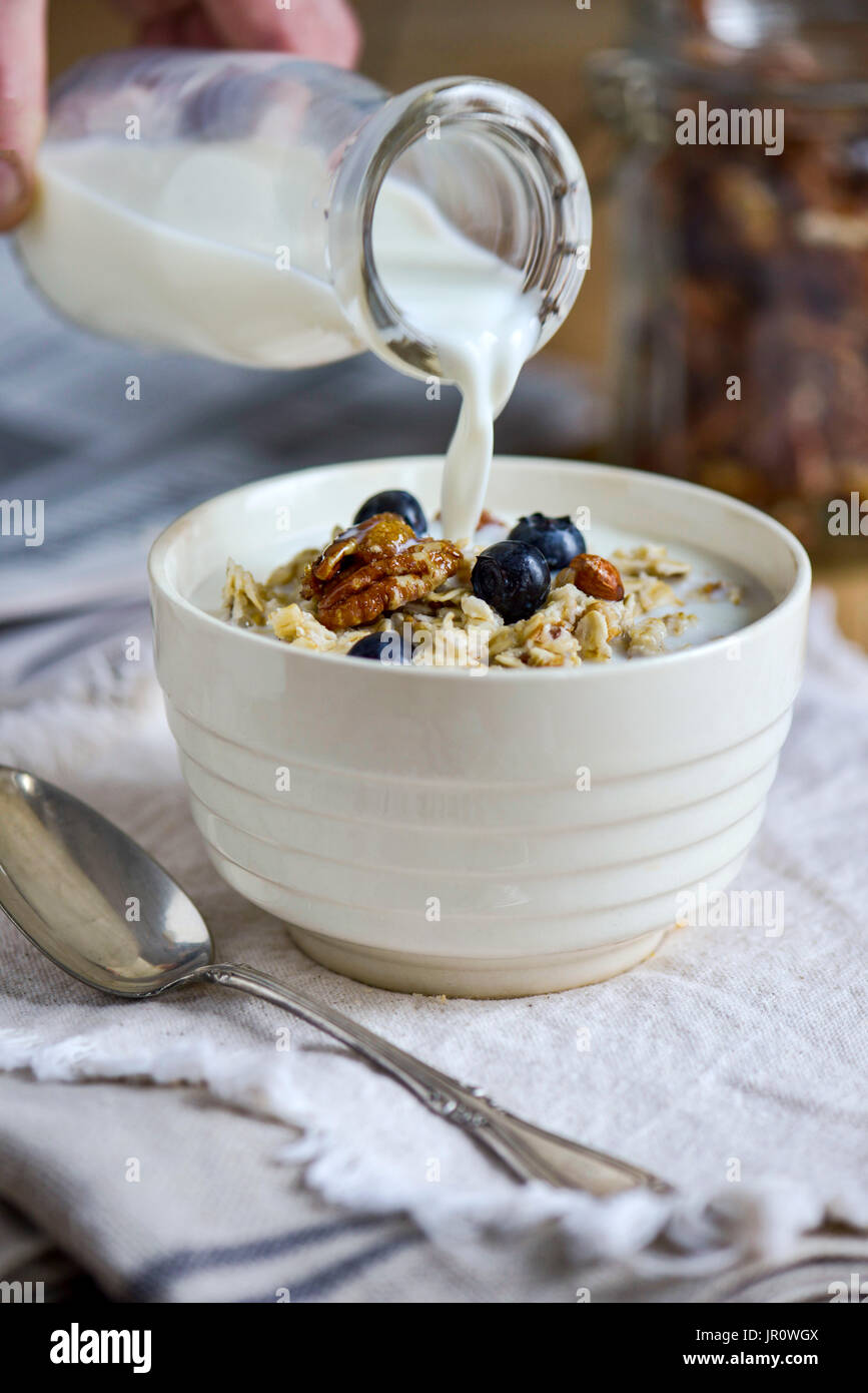 Repas Petit-déjeuner, d'avoine, de l'alimentation des baies bleu Banque D'Images