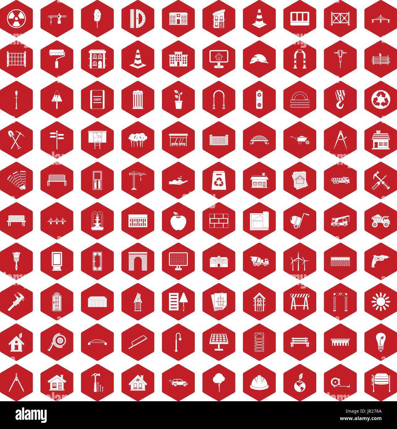 100 icônes architecture rouge hexagonale Illustration de Vecteur